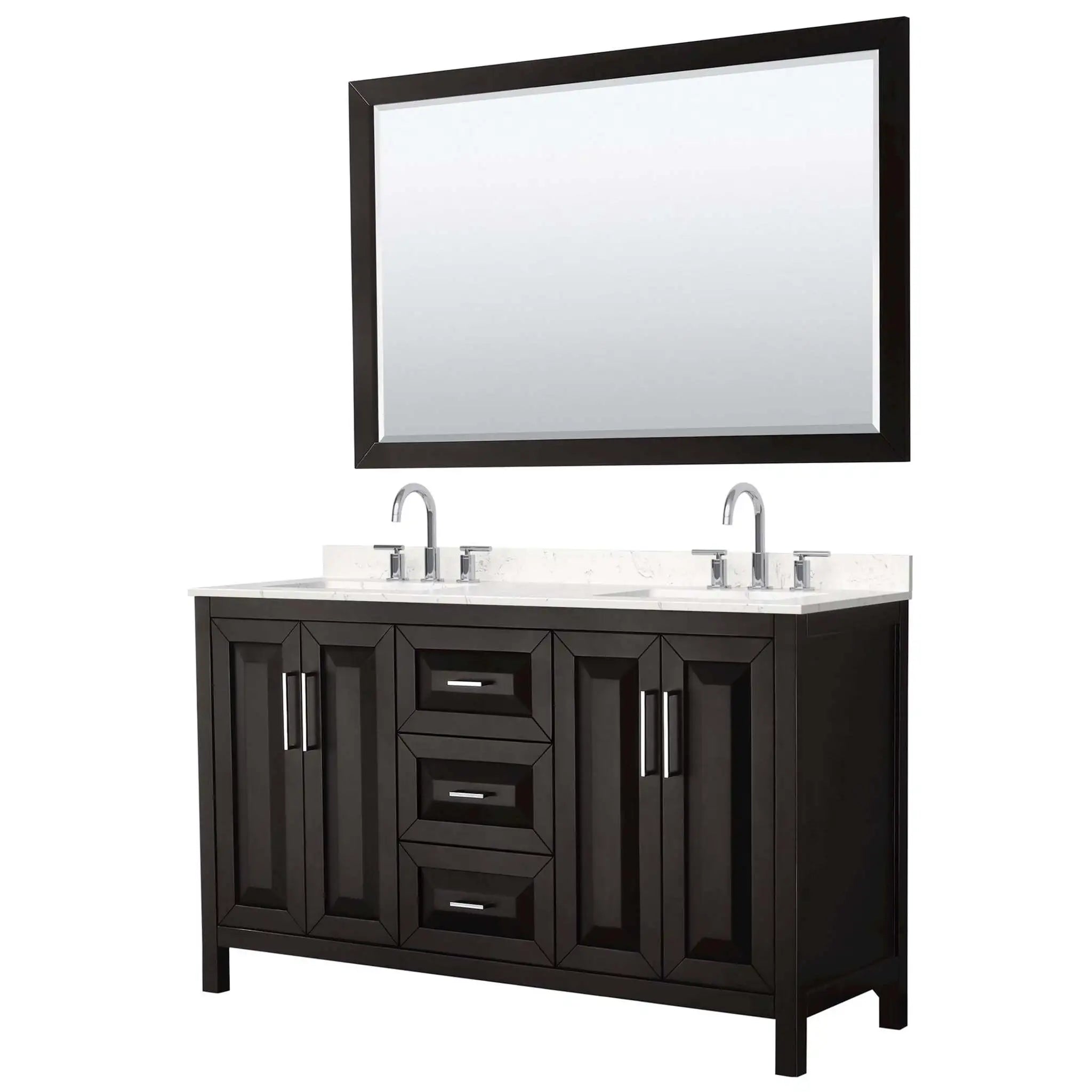 60" Daria Double Bathroom Vanity in Dark Espresso with Polished Chrome Trim & 58" Mirror by Wyndham