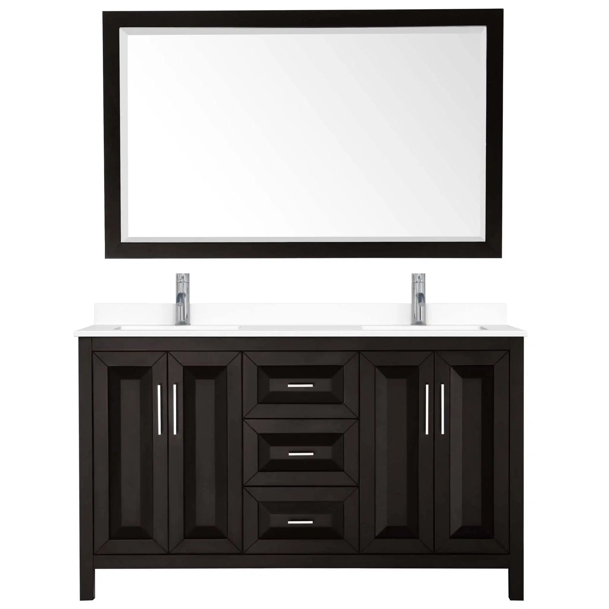 60" Daria Double Bathroom Vanity in Dark Espresso with Polished Chrome Trim & 58" Mirror by Wyndham
