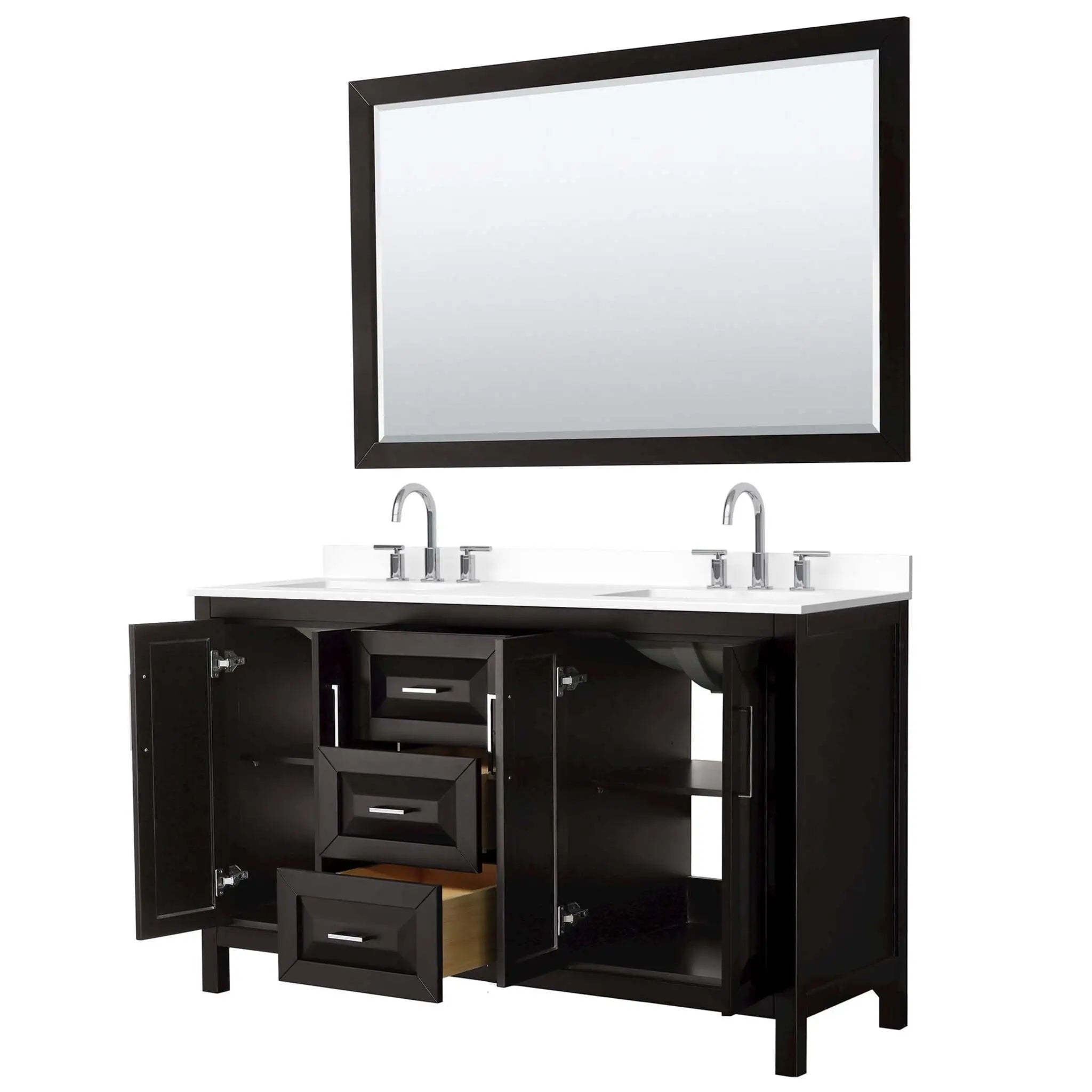 60" Daria Double Bathroom Vanity in Dark Espresso with Polished Chrome Trim & 58" Mirror by Wyndham