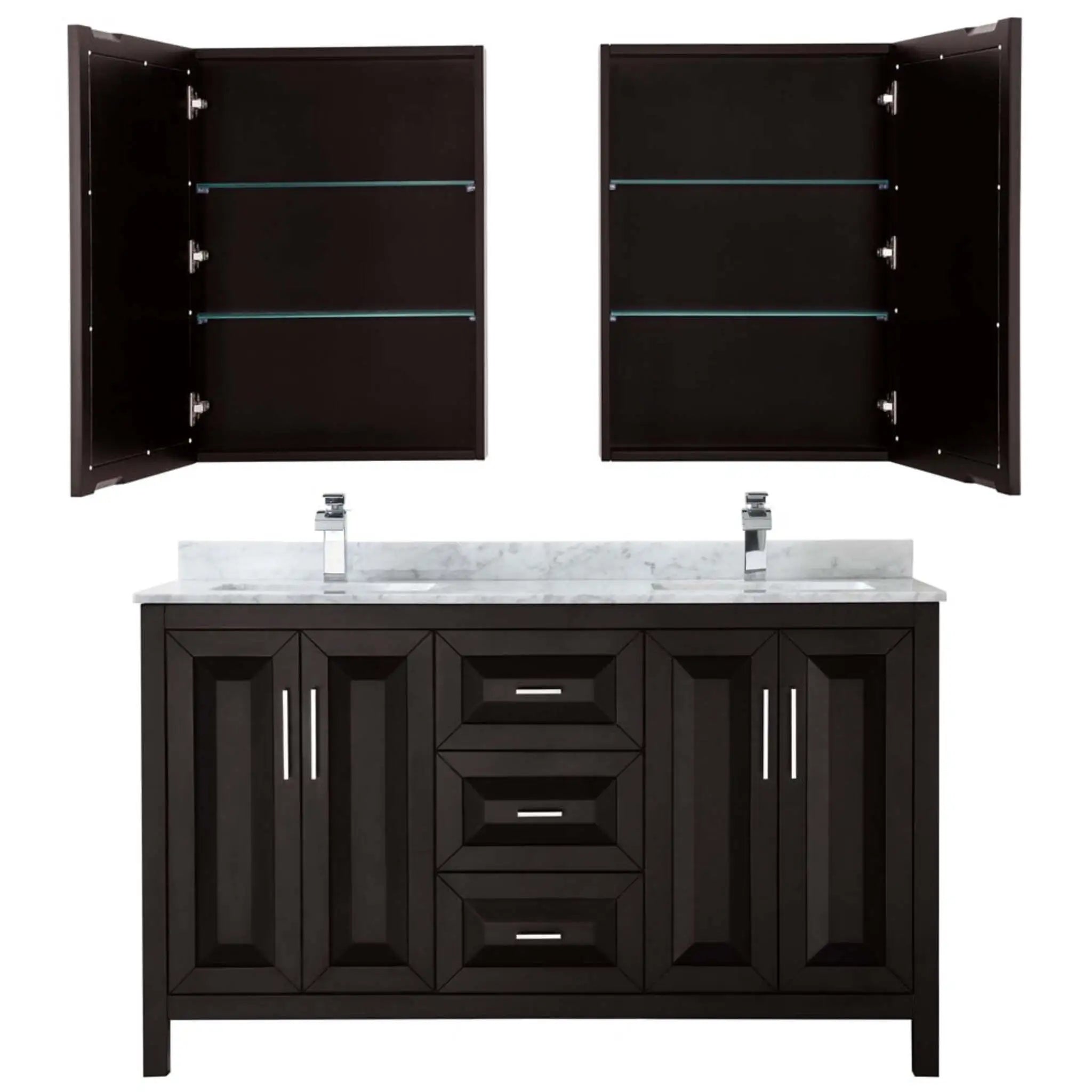 60" Daria Double Bathroom Vanity in Dark Espresso with Polished Chrome Trim & Medicine Cabinet by Wyndham