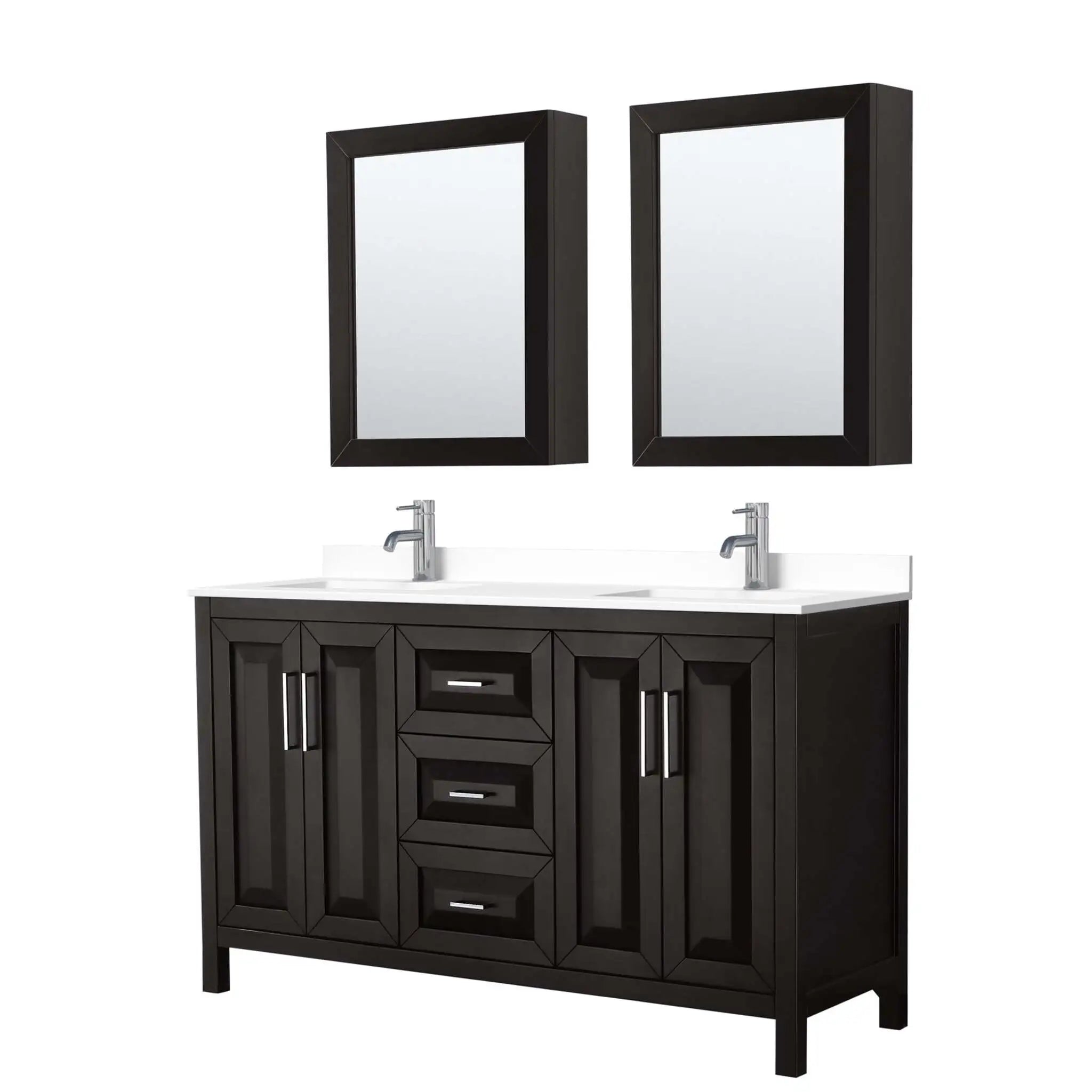 60" Daria Double Bathroom Vanity in Dark Espresso with Polished Chrome Trim & Medicine Cabinet by Wyndham