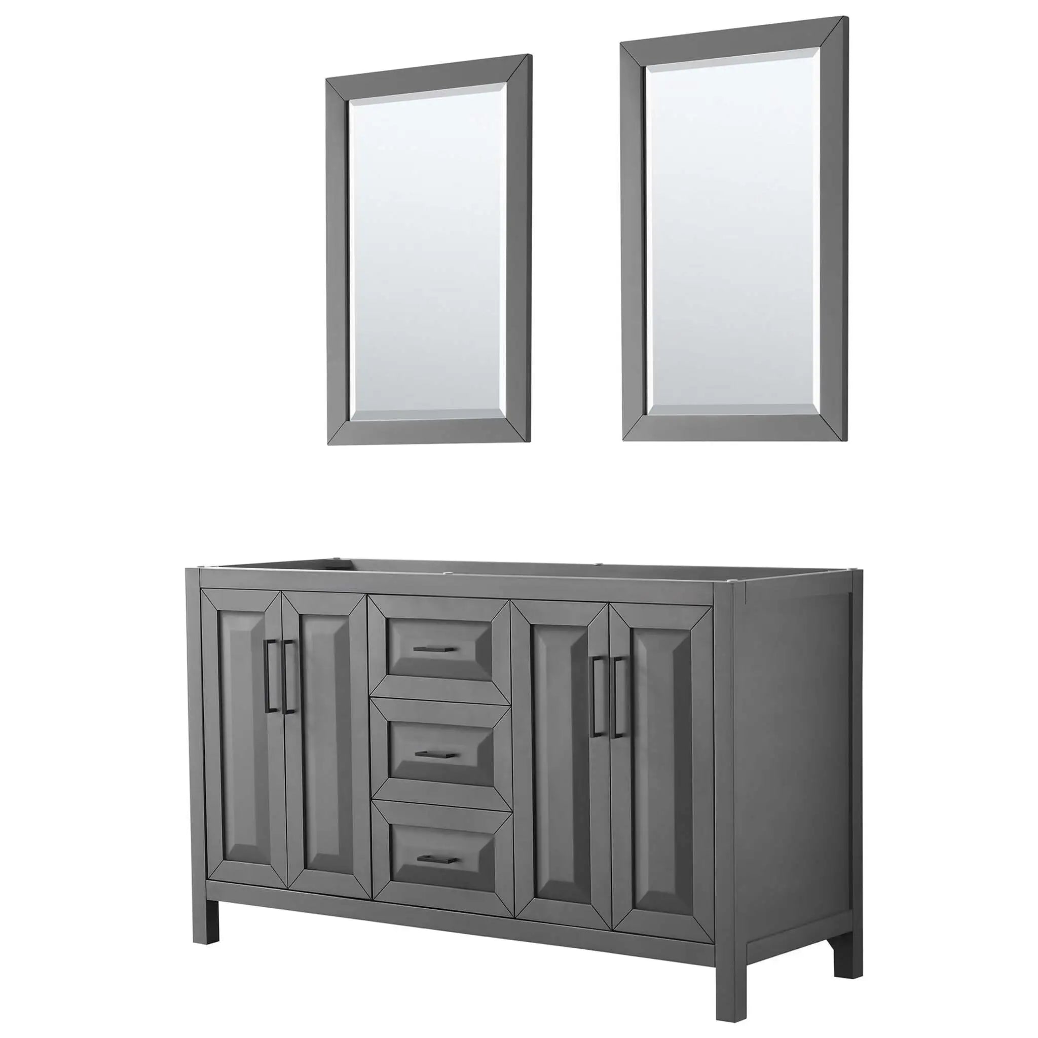 60" Daria Double Bathroom Vanity in Dark Gray with Matte Black Trim & 24" Mirror by Wyndham