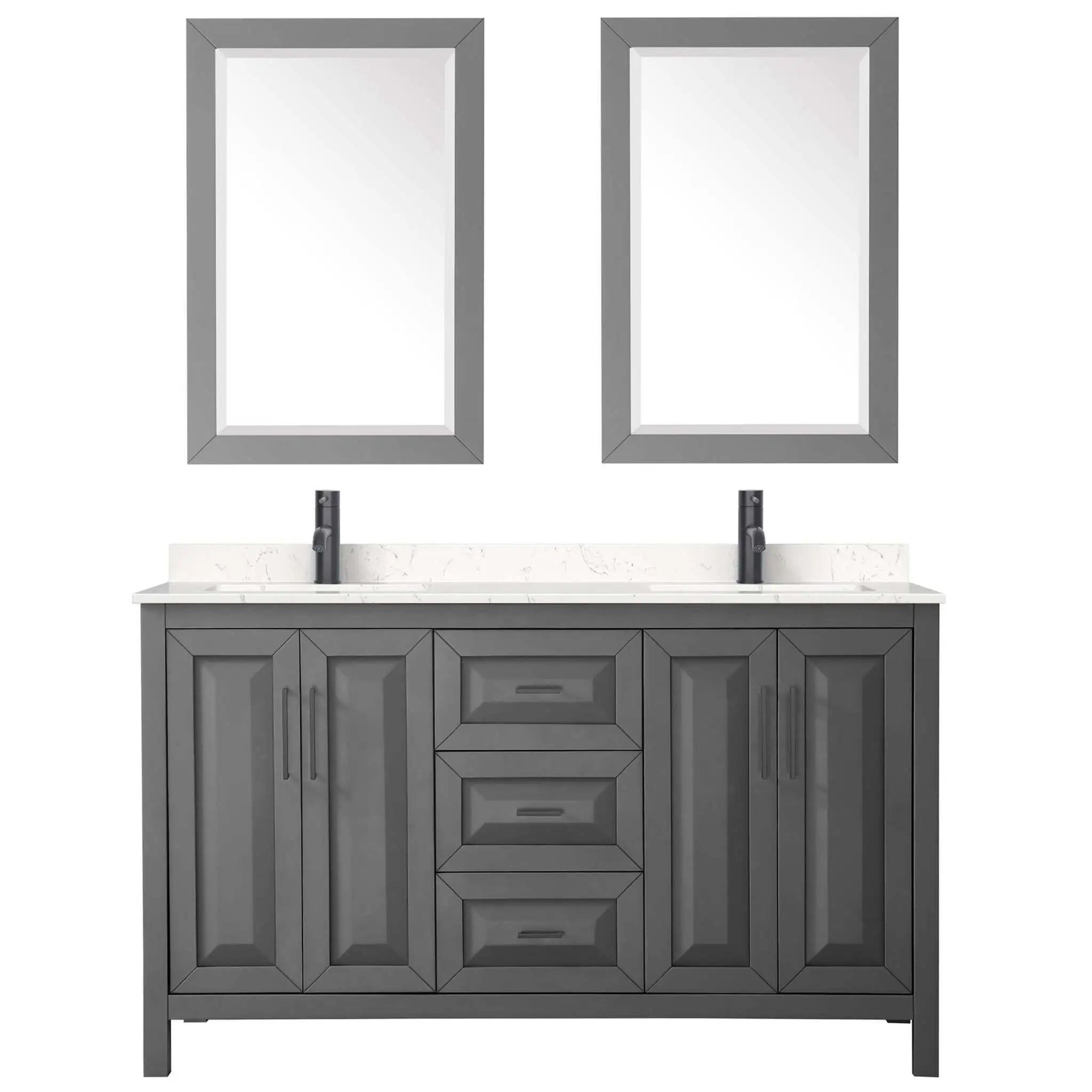 60" Daria Double Bathroom Vanity in Dark Gray with Matte Black Trim & 24" Mirror by Wyndham