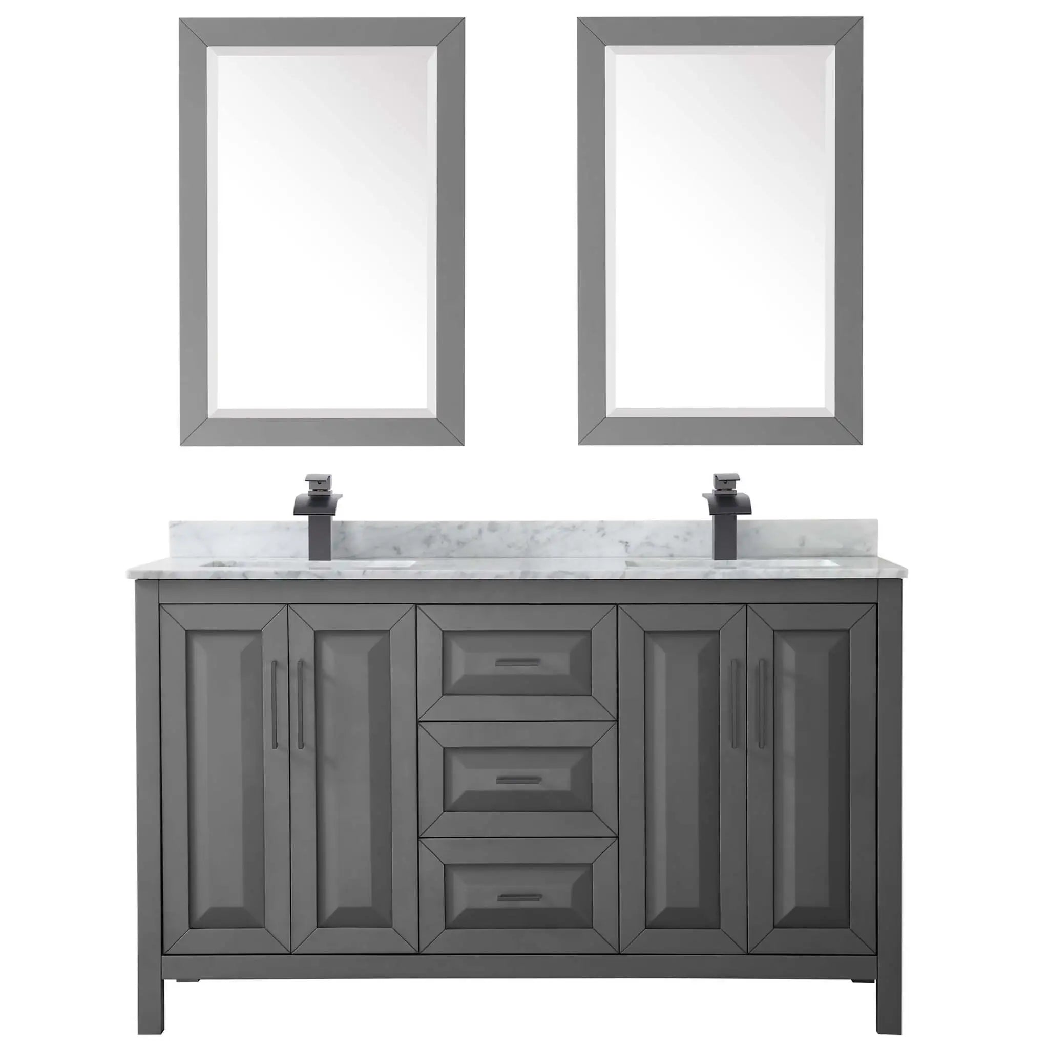 60" Daria Double Bathroom Vanity in Dark Gray with Matte Black Trim & 24" Mirror by Wyndham