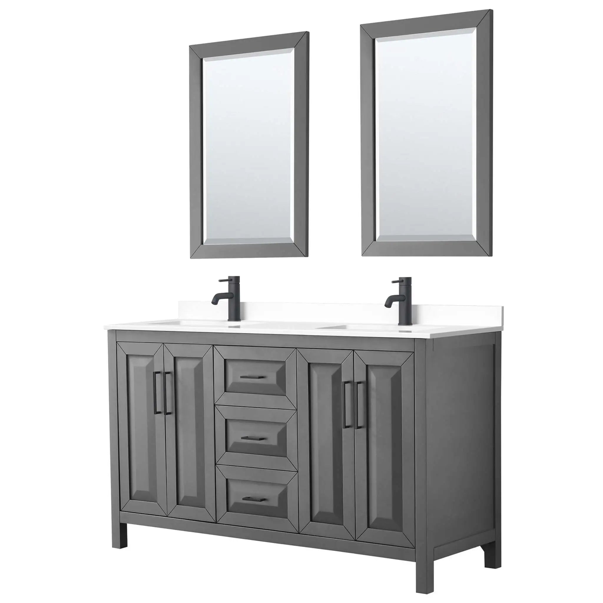 60" Daria Double Bathroom Vanity in Dark Gray with Matte Black Trim & 24" Mirror by Wyndham