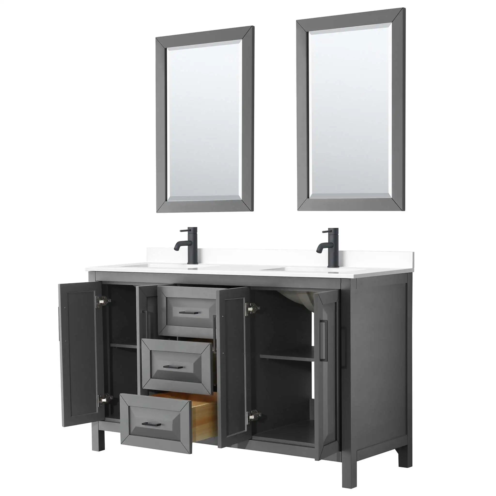 60" Daria Double Bathroom Vanity in Dark Gray with Matte Black Trim & 24" Mirror by Wyndham