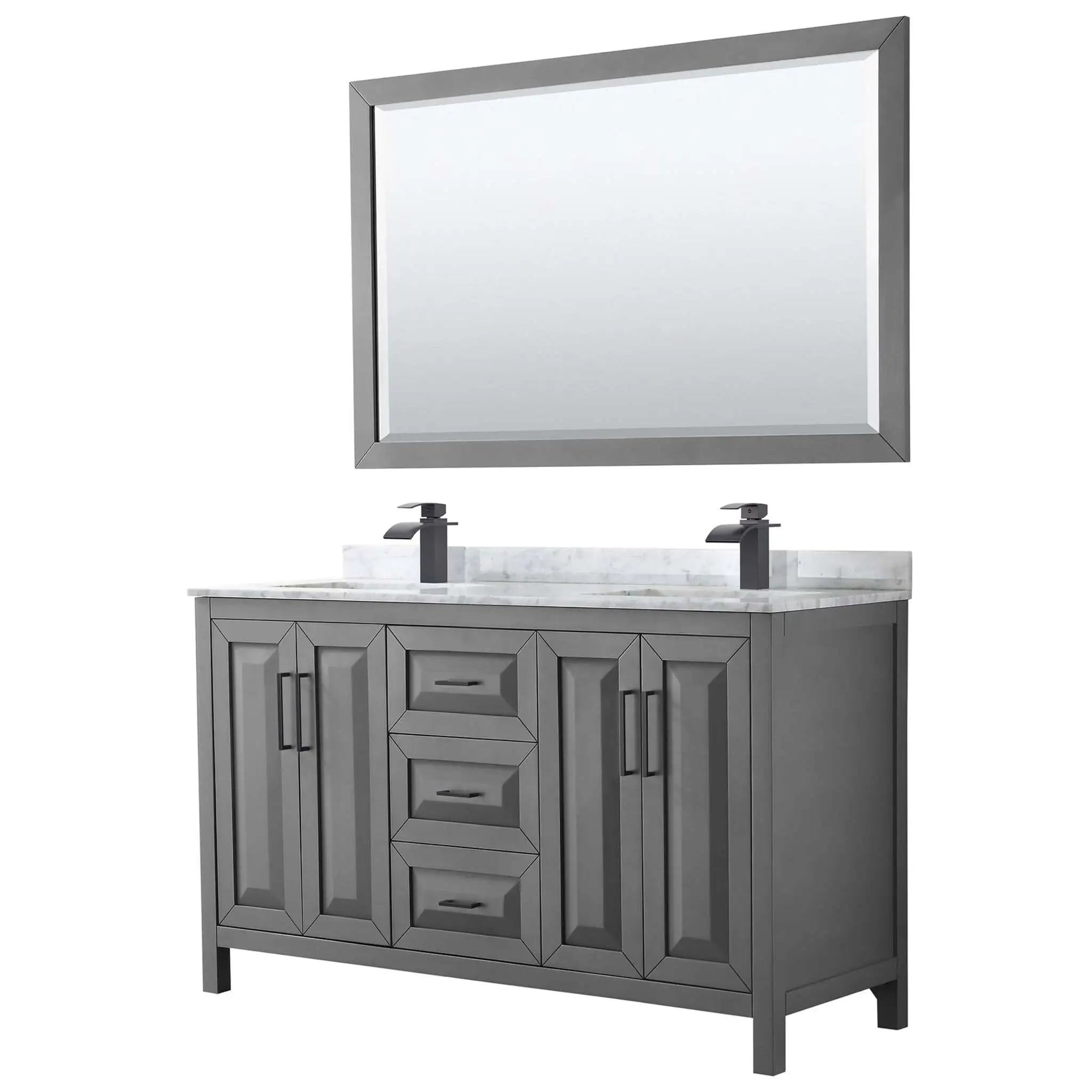 60" Daria Double Bathroom Vanity in Dark Gray with Matte Black Trim & 58" Mirror by Wyndham