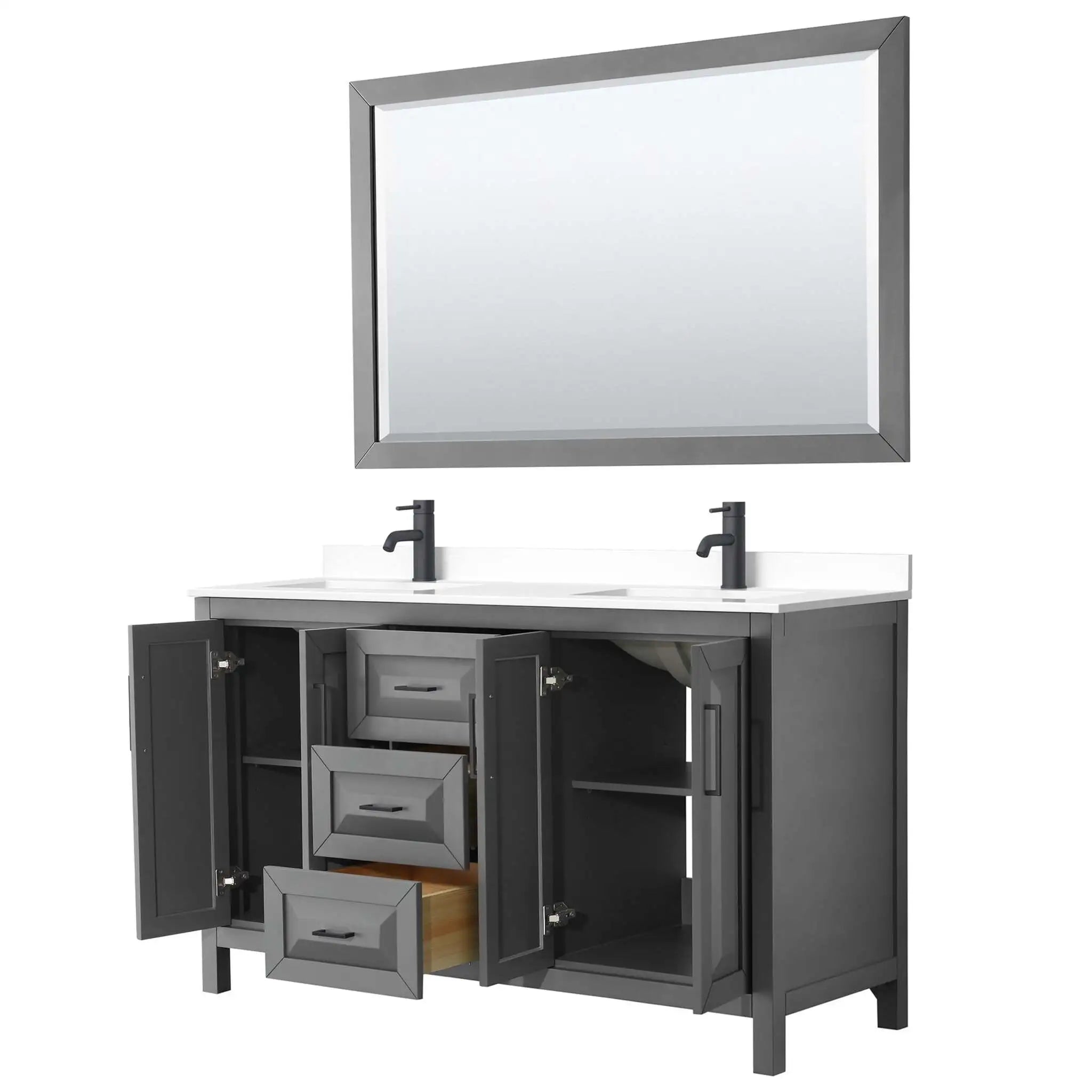 60" Daria Double Bathroom Vanity in Dark Gray with Matte Black Trim & 58" Mirror by Wyndham