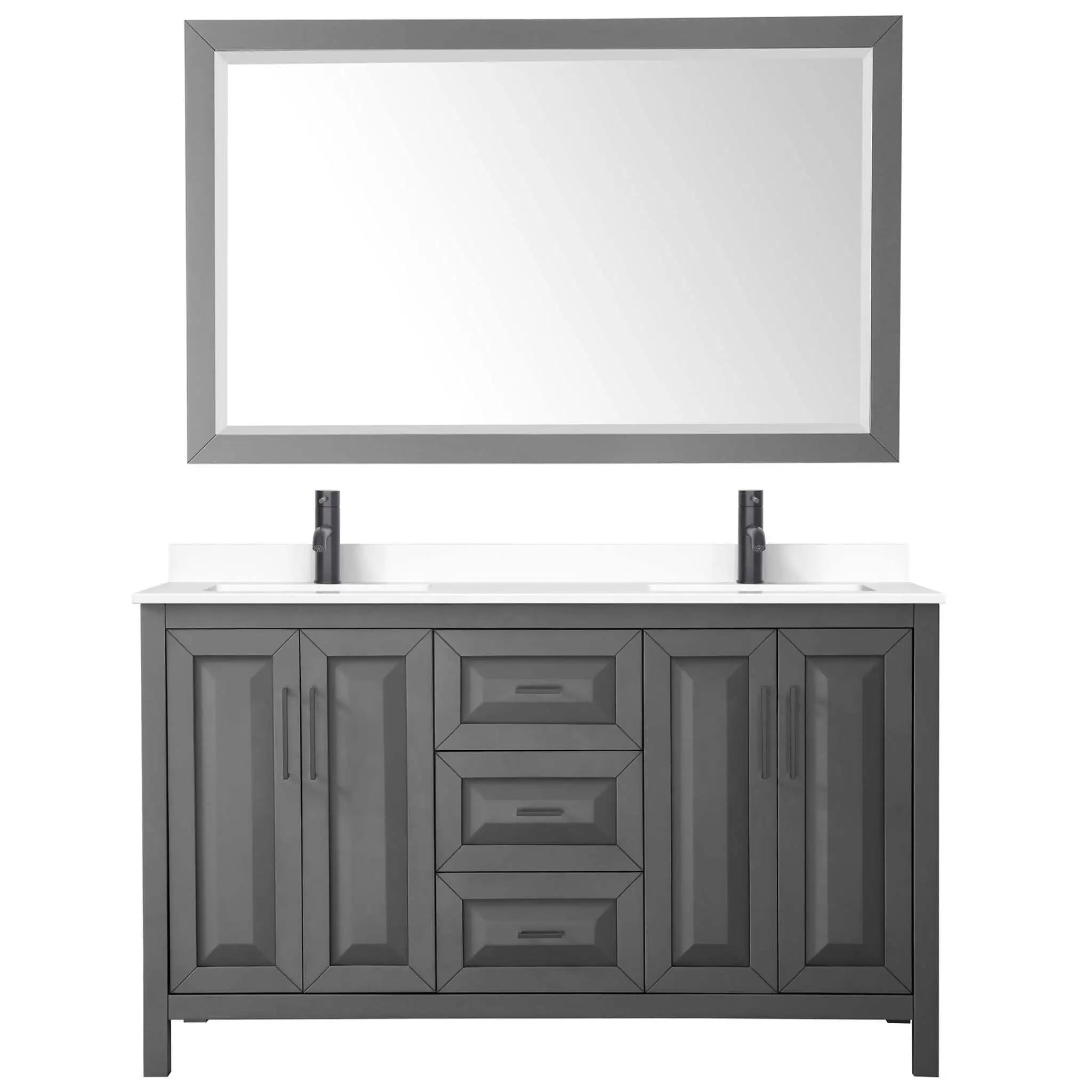 60" Daria Double Bathroom Vanity in Dark Gray with Matte Black Trim & 58" Mirror by Wyndham