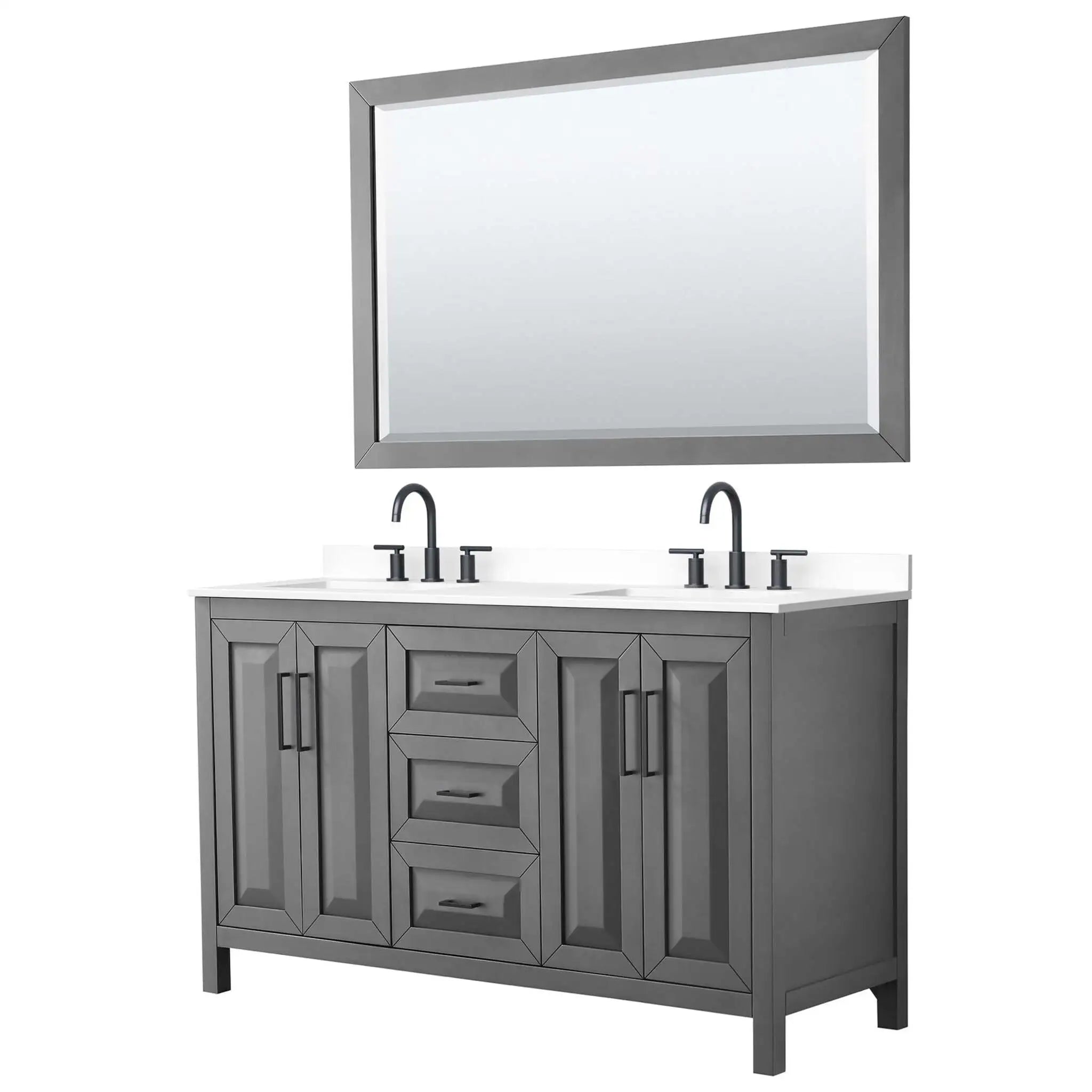 60" Daria Double Bathroom Vanity in Dark Gray with Matte Black Trim & 58" Mirror by Wyndham