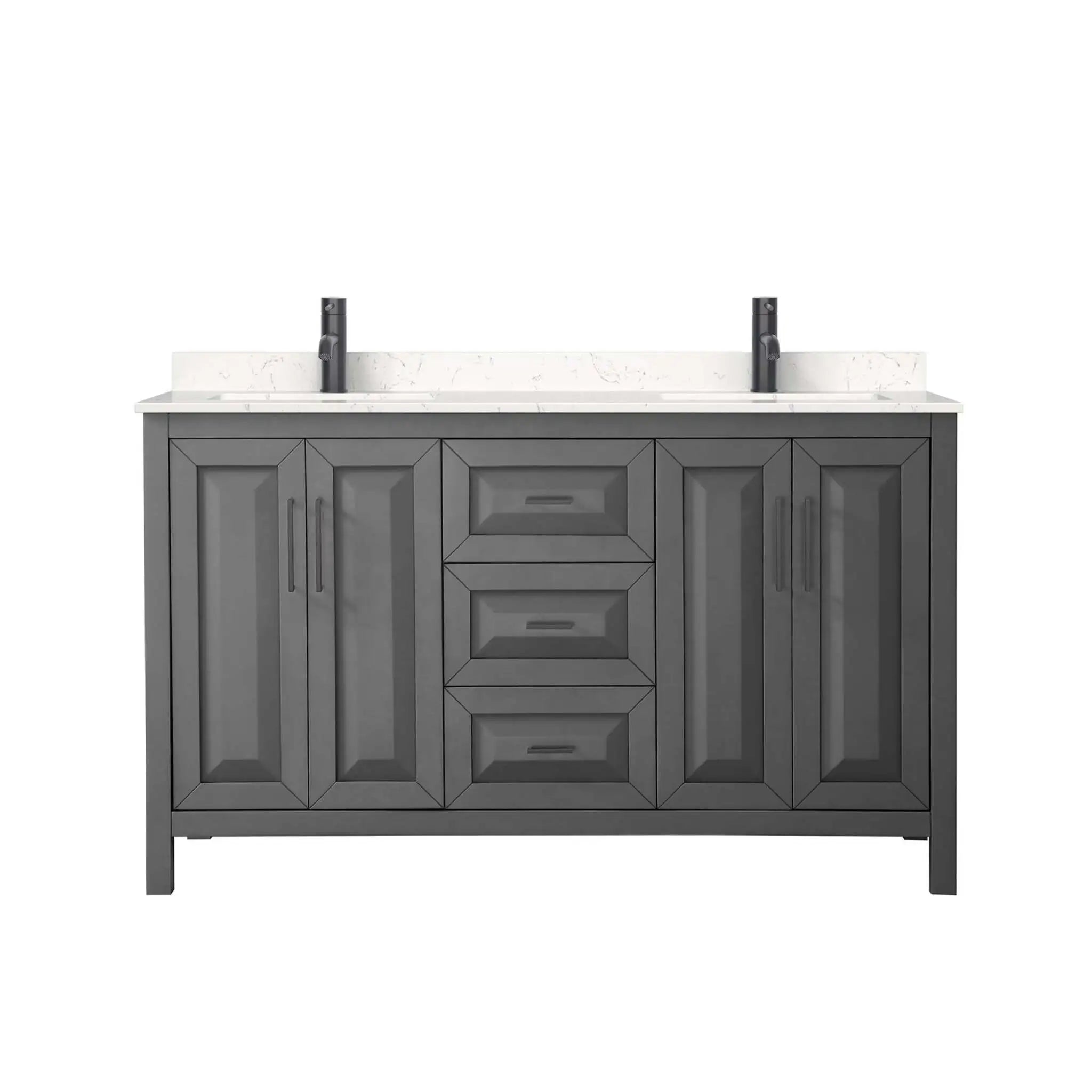 60" Daria Double Bathroom Vanity in Dark Gray with Matte Black Trim by Wyndham