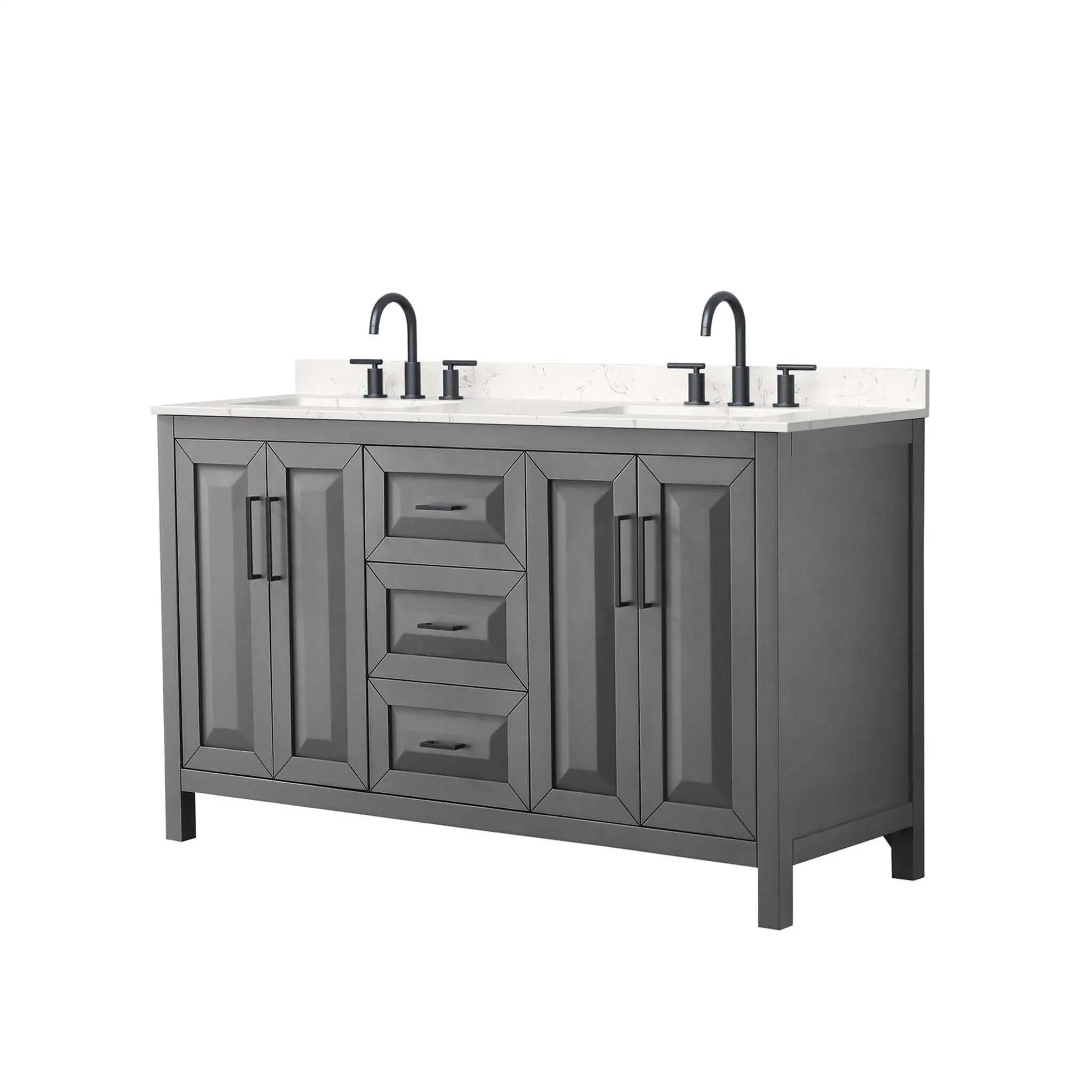 60" Daria Double Bathroom Vanity in Dark Gray with Matte Black Trim by Wyndham