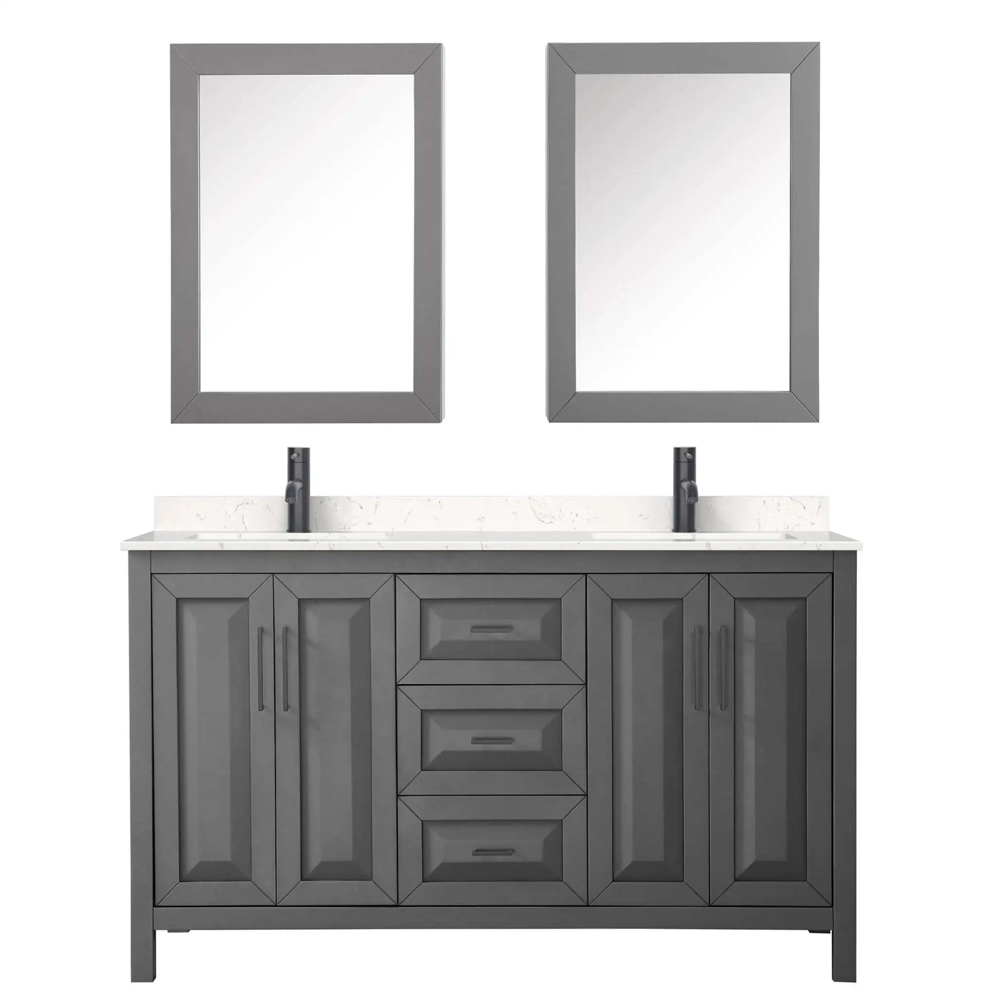 60" Daria Double Bathroom Vanity in Dark Gray with Matte Black Trim & Medicine Cabinet by Wyndham
