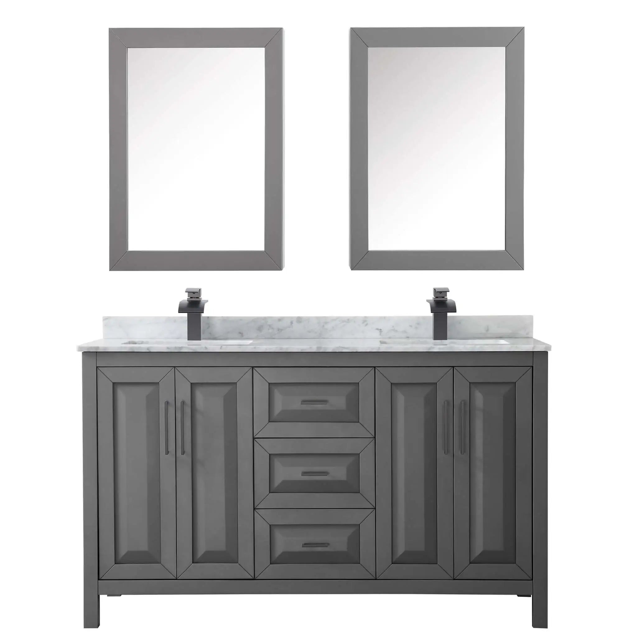 60" Daria Double Bathroom Vanity in Dark Gray with Matte Black Trim & Medicine Cabinet by Wyndham