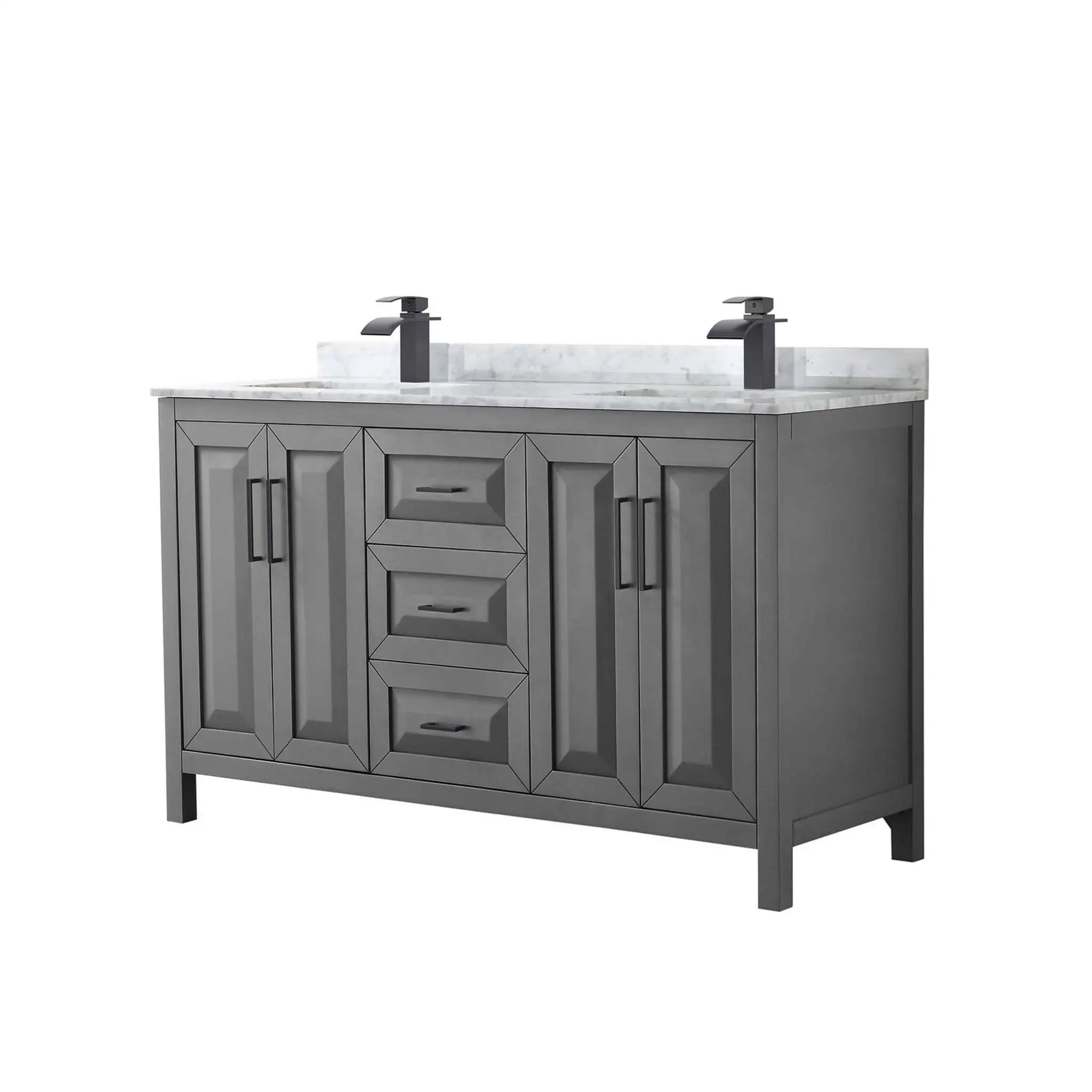 60" Daria Double Bathroom Vanity in Dark Gray with Matte Black Trim by Wyndham