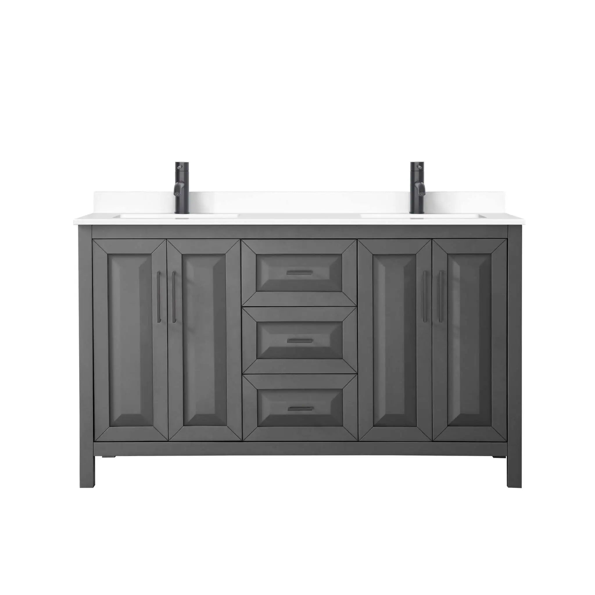 60" Daria Double Bathroom Vanity in Dark Gray with Matte Black Trim by Wyndham
