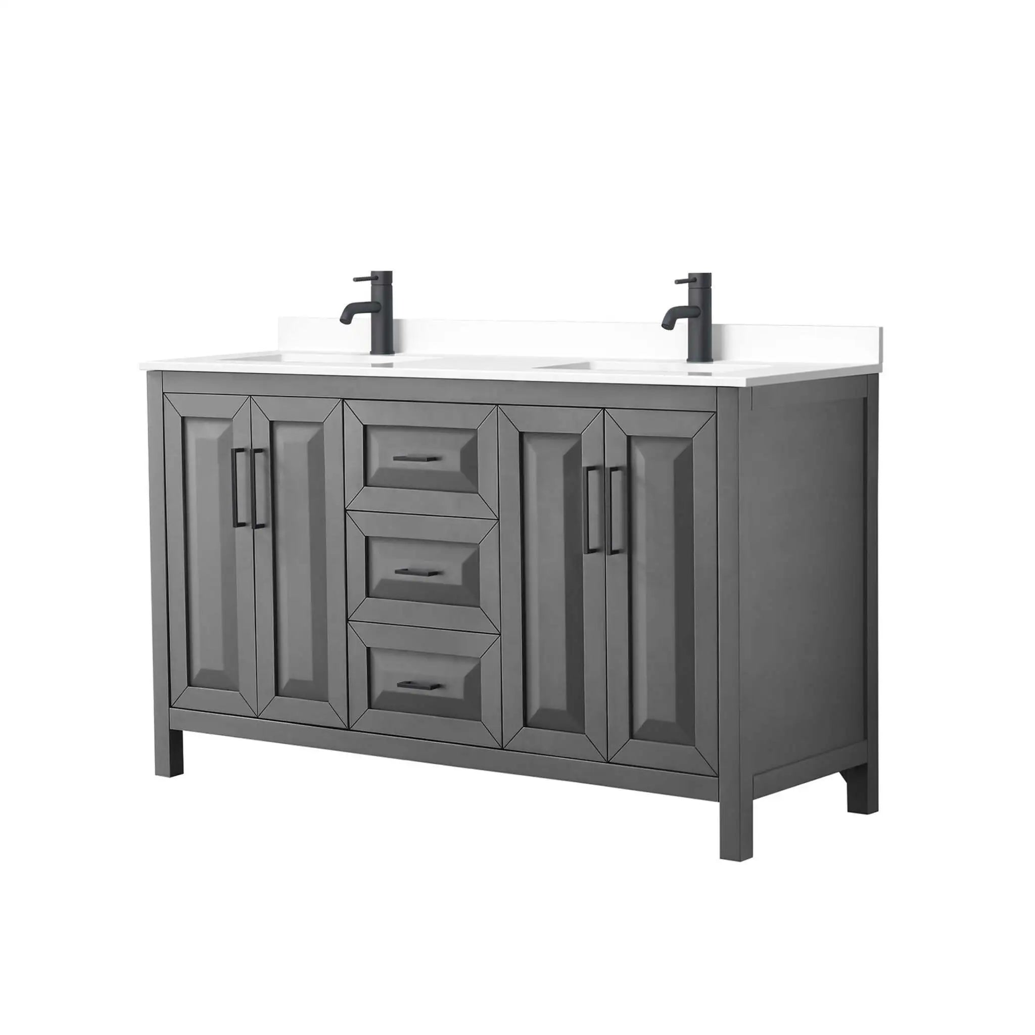 60" Daria Double Bathroom Vanity in Dark Gray with Matte Black Trim by Wyndham