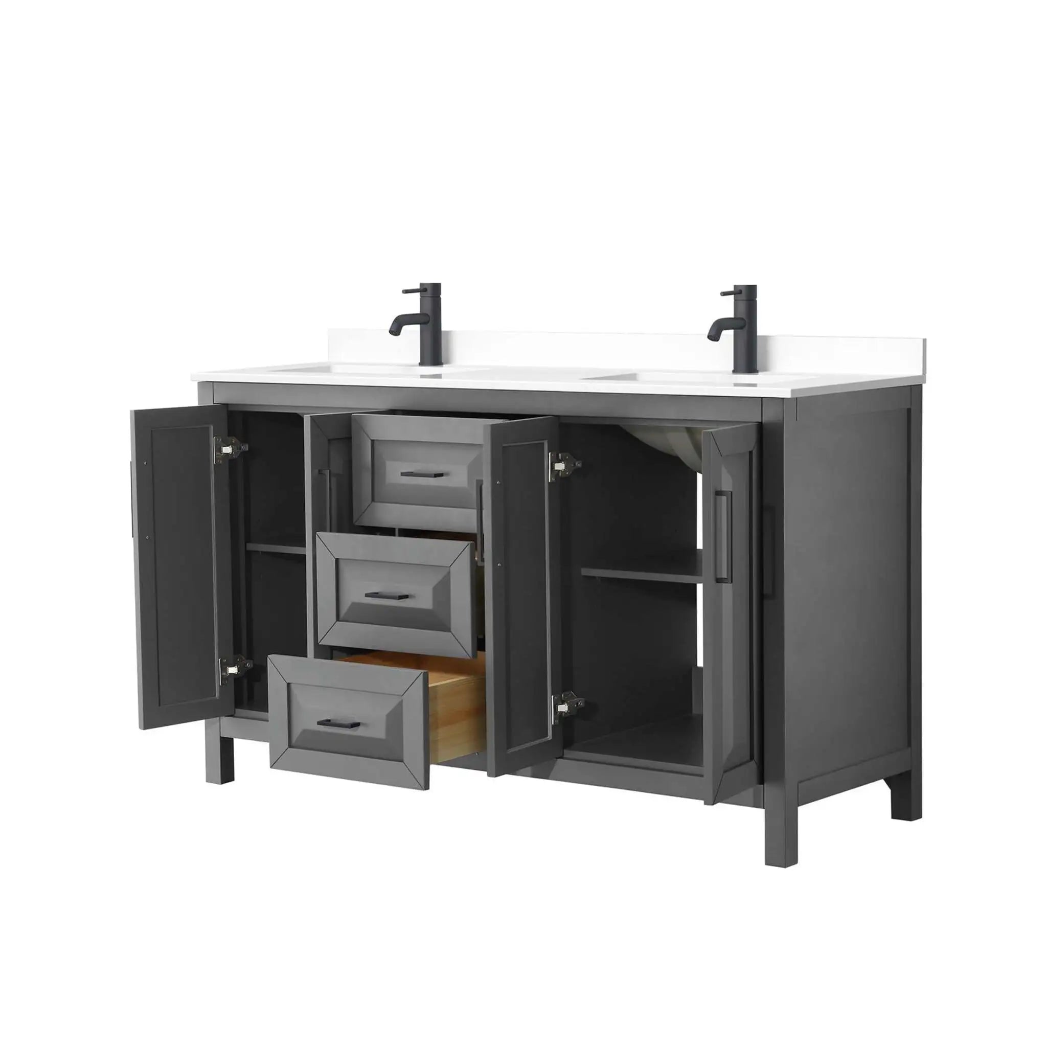 60" Daria Double Bathroom Vanity in Dark Gray with Matte Black Trim by Wyndham