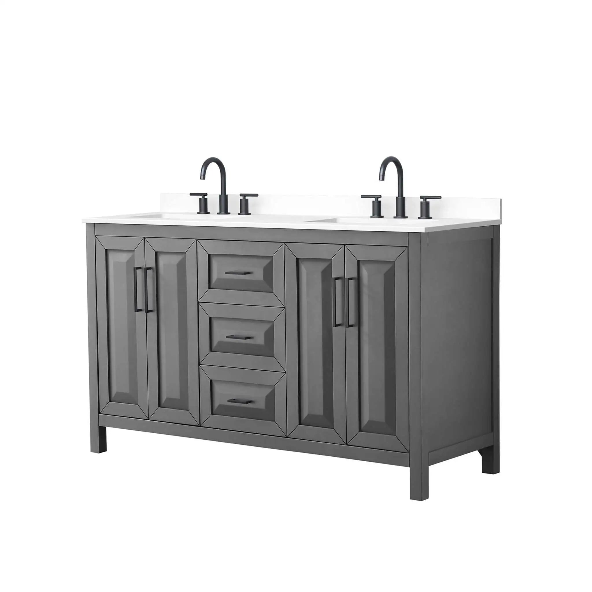 60" Daria Double Bathroom Vanity in Dark Gray with Matte Black Trim by Wyndham