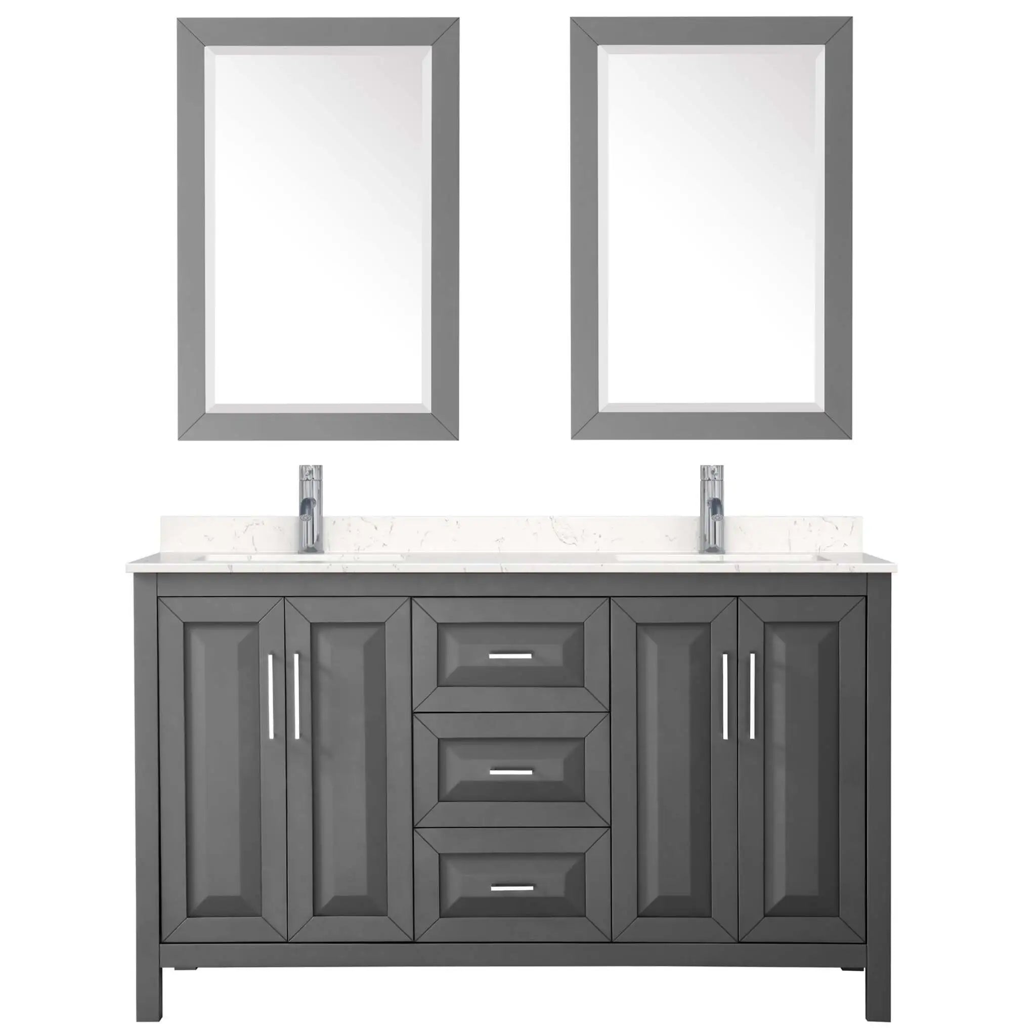 60" Daria Double Bathroom Vanity in Dark Gray with Polished Chrome Trim & 24" Mirror by Wyndham