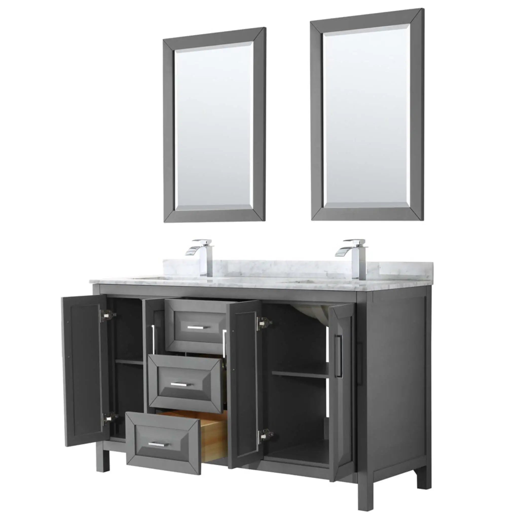60" Daria Double Bathroom Vanity in Dark Gray with Polished Chrome Trim & 24" Mirror by Wyndham