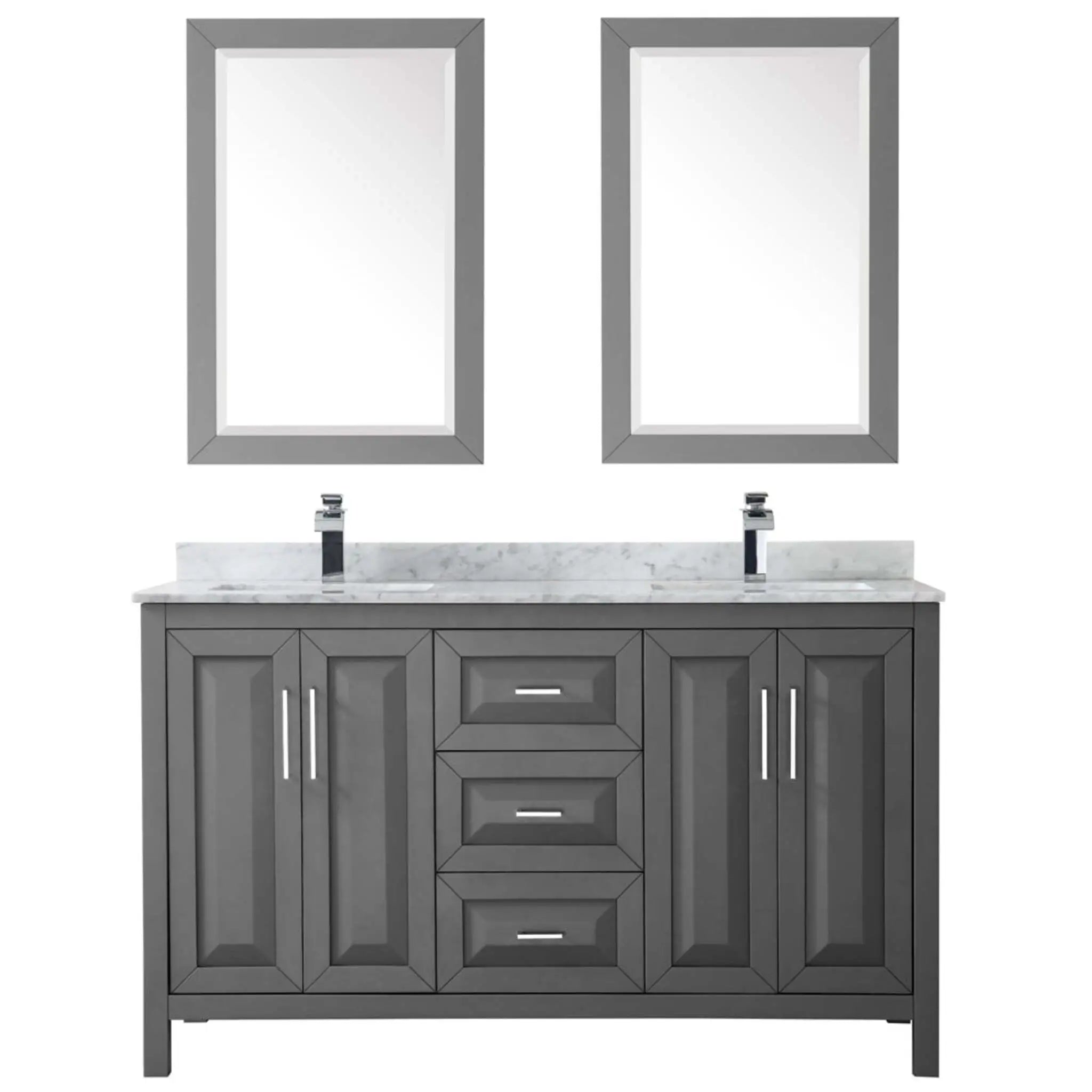 60" Daria Double Bathroom Vanity in Dark Gray with Polished Chrome Trim & 24" Mirror by Wyndham