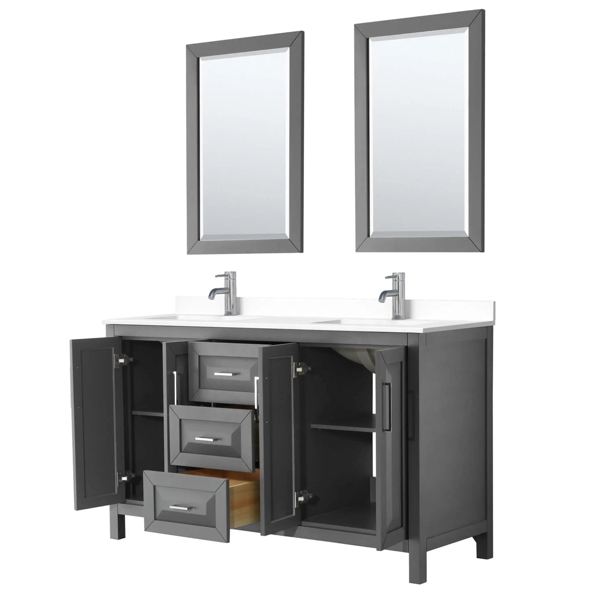 60" Daria Double Bathroom Vanity in Dark Gray with Polished Chrome Trim & 24" Mirror by Wyndham