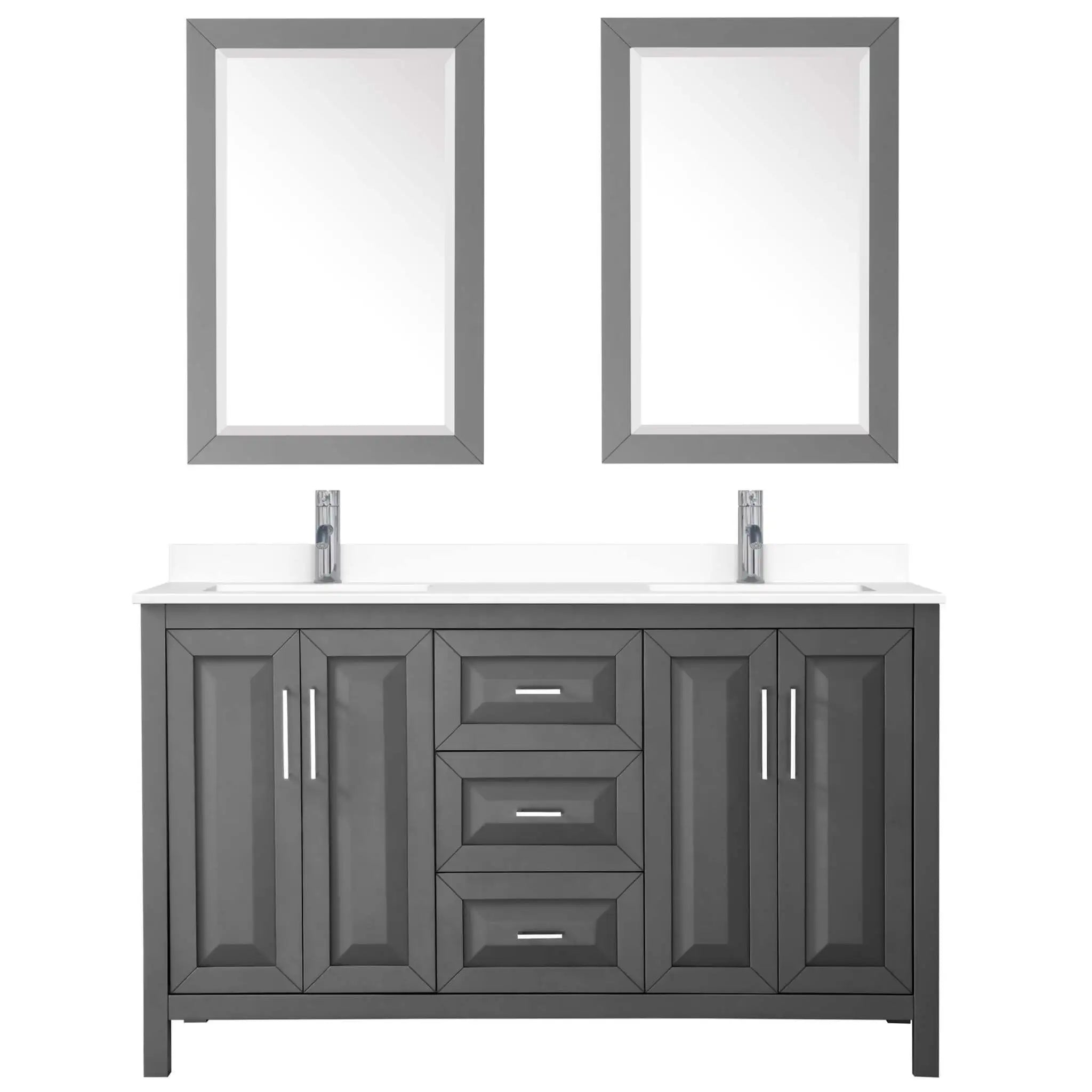 60" Daria Double Bathroom Vanity in Dark Gray with Polished Chrome Trim & 24" Mirror by Wyndham