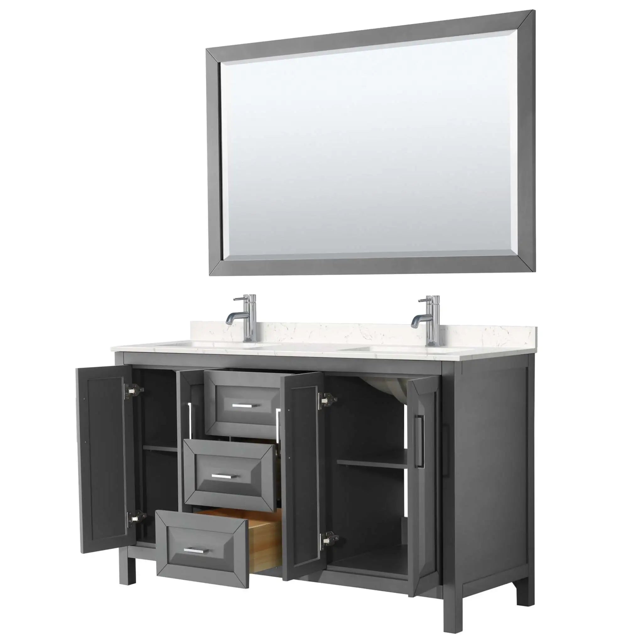 60" Daria Double Bathroom Vanity in Dark Gray with Polished Chrome Trim & 58" Mirror by Wyndham