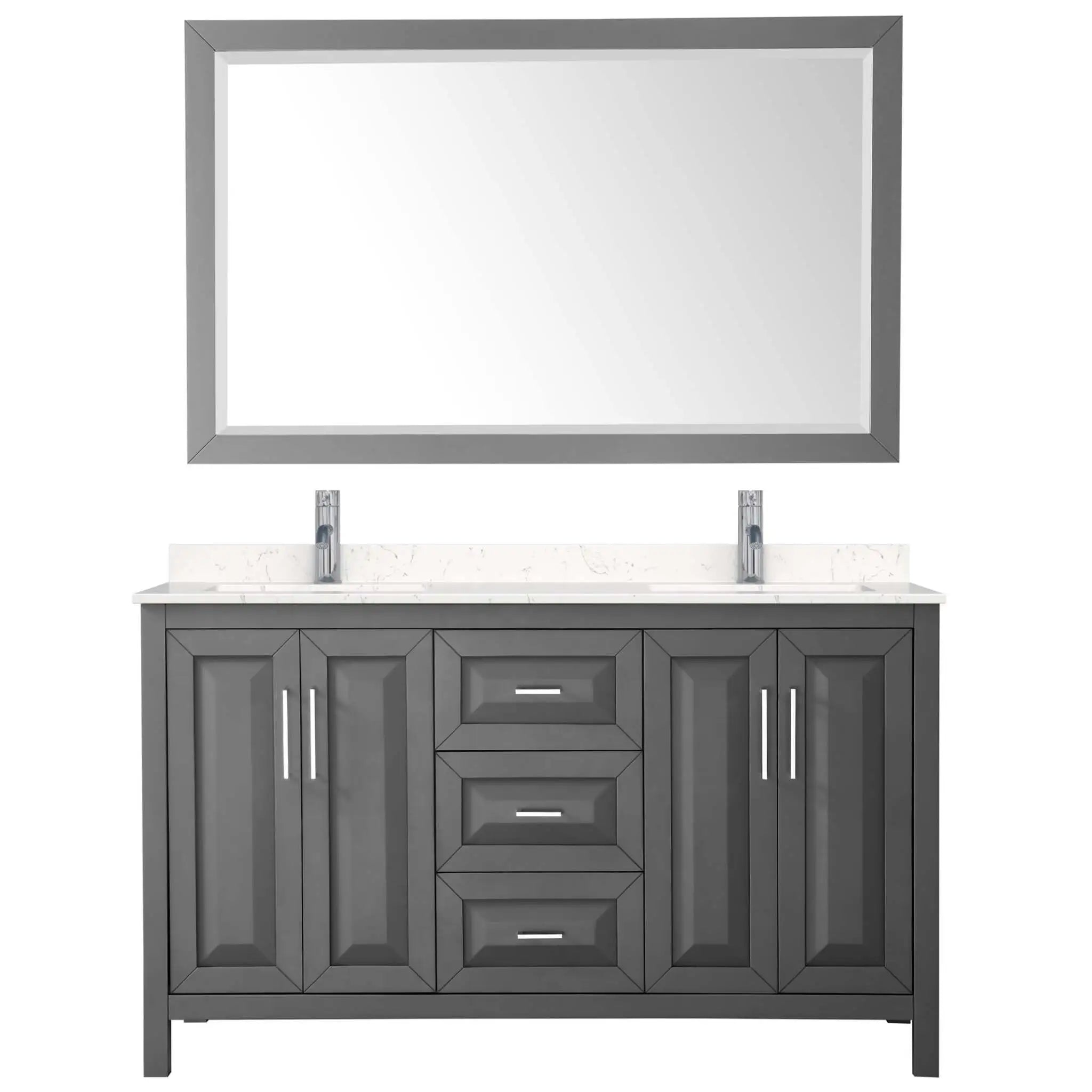 60" Daria Double Bathroom Vanity in Dark Gray with Polished Chrome Trim & 58" Mirror by Wyndham