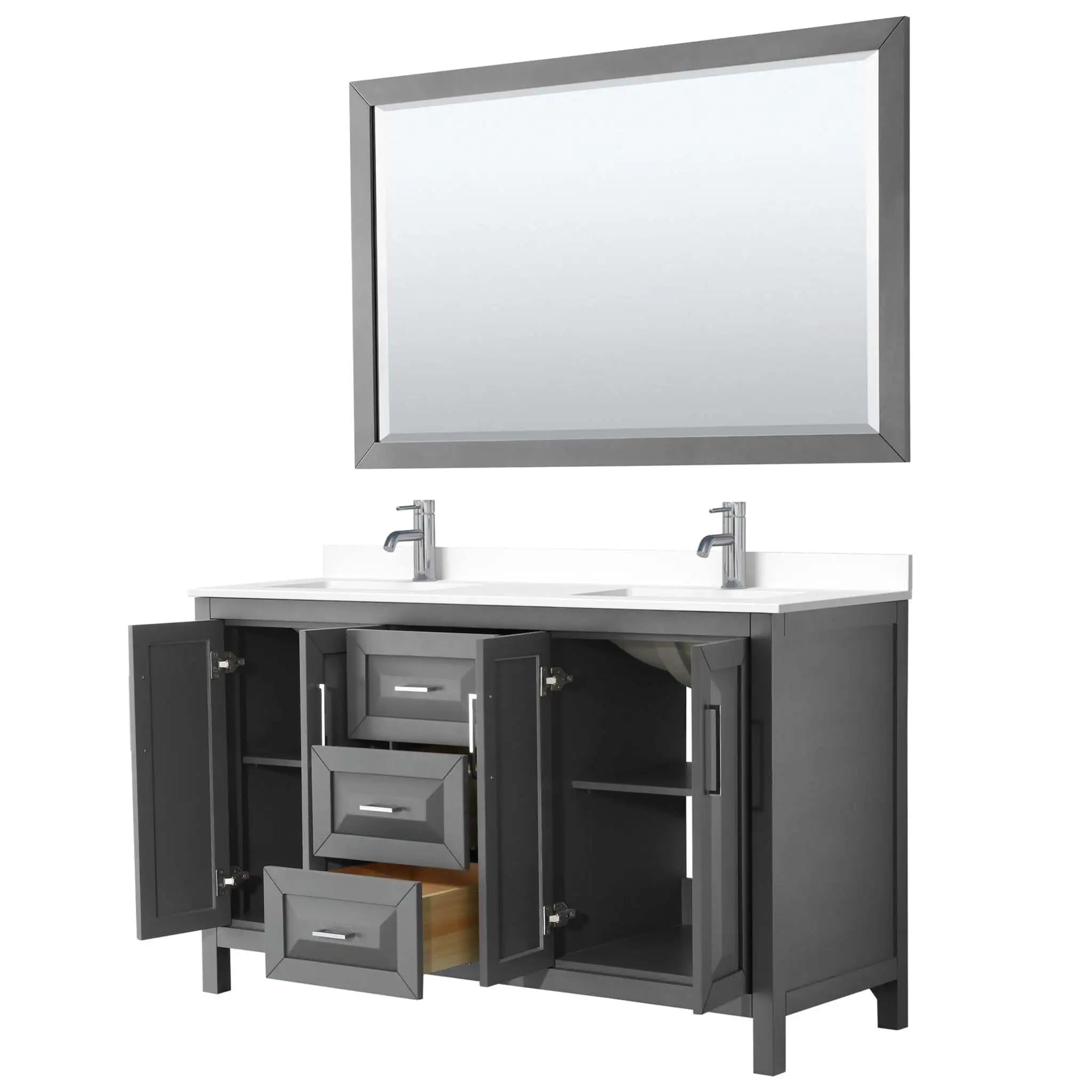 60" Daria Double Bathroom Vanity in Dark Gray with Polished Chrome Trim & 58" Mirror by Wyndham