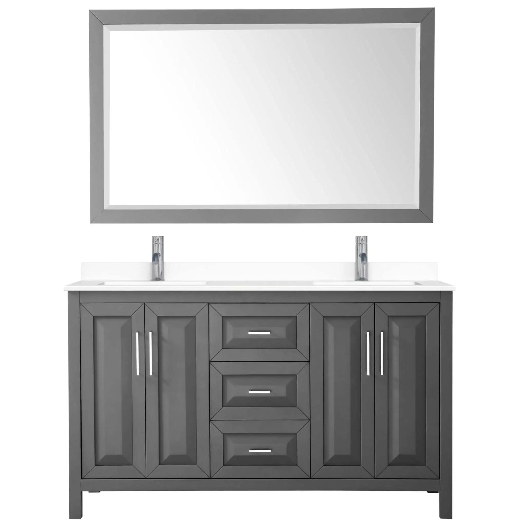 60" Daria Double Bathroom Vanity in Dark Gray with Polished Chrome Trim & 58" Mirror by Wyndham