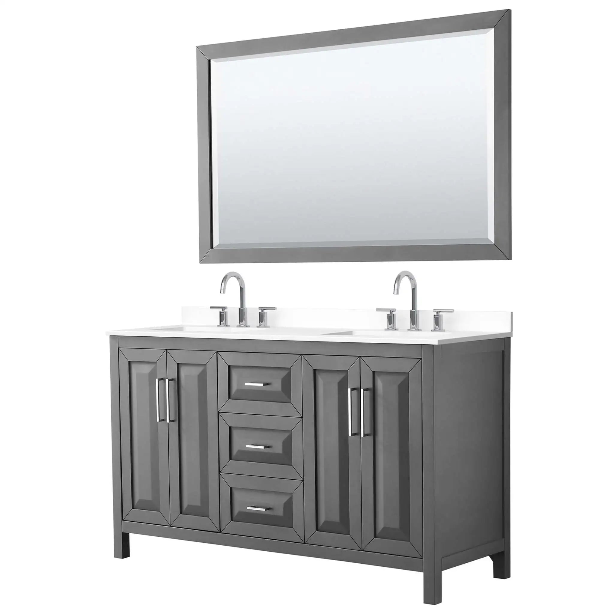 60" Daria Double Bathroom Vanity in Dark Gray with Polished Chrome Trim & 58" Mirror by Wyndham