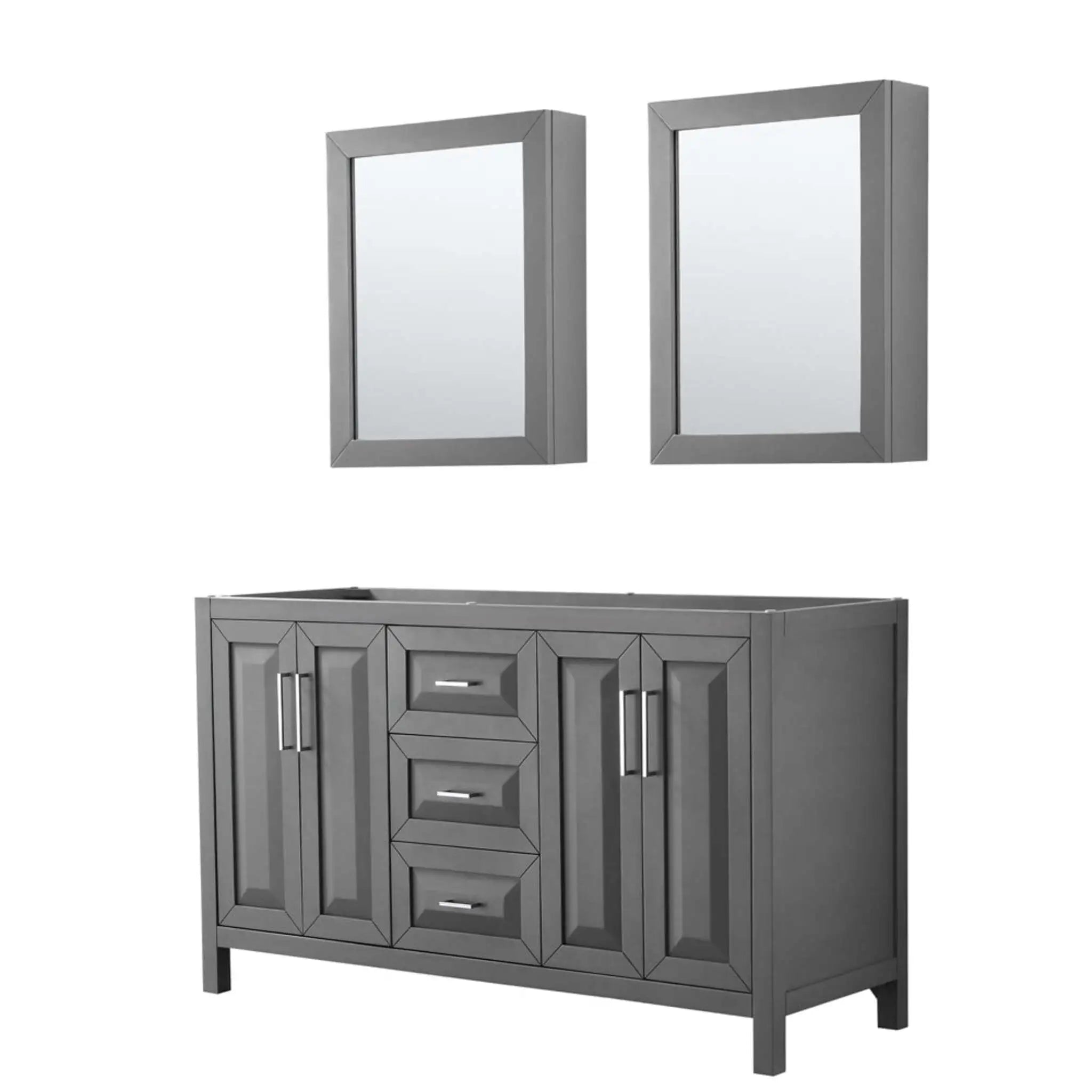 60" Daria Double Bathroom Vanity in Dark Gray with Polished Chrome Trim & Medicine Cabinet by Wyndham