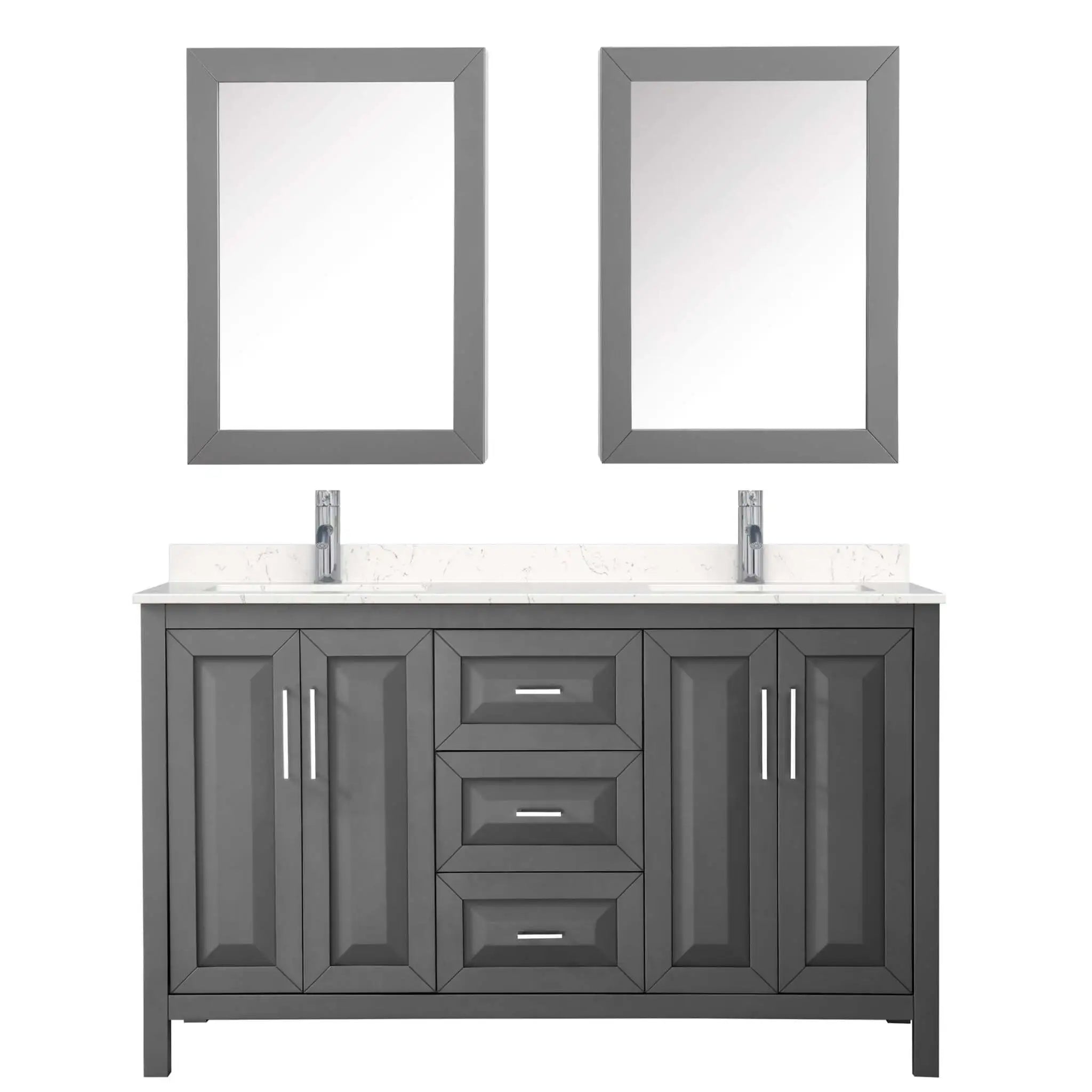 60" Daria Double Bathroom Vanity in Dark Gray with Polished Chrome Trim & Medicine Cabinet by Wyndham