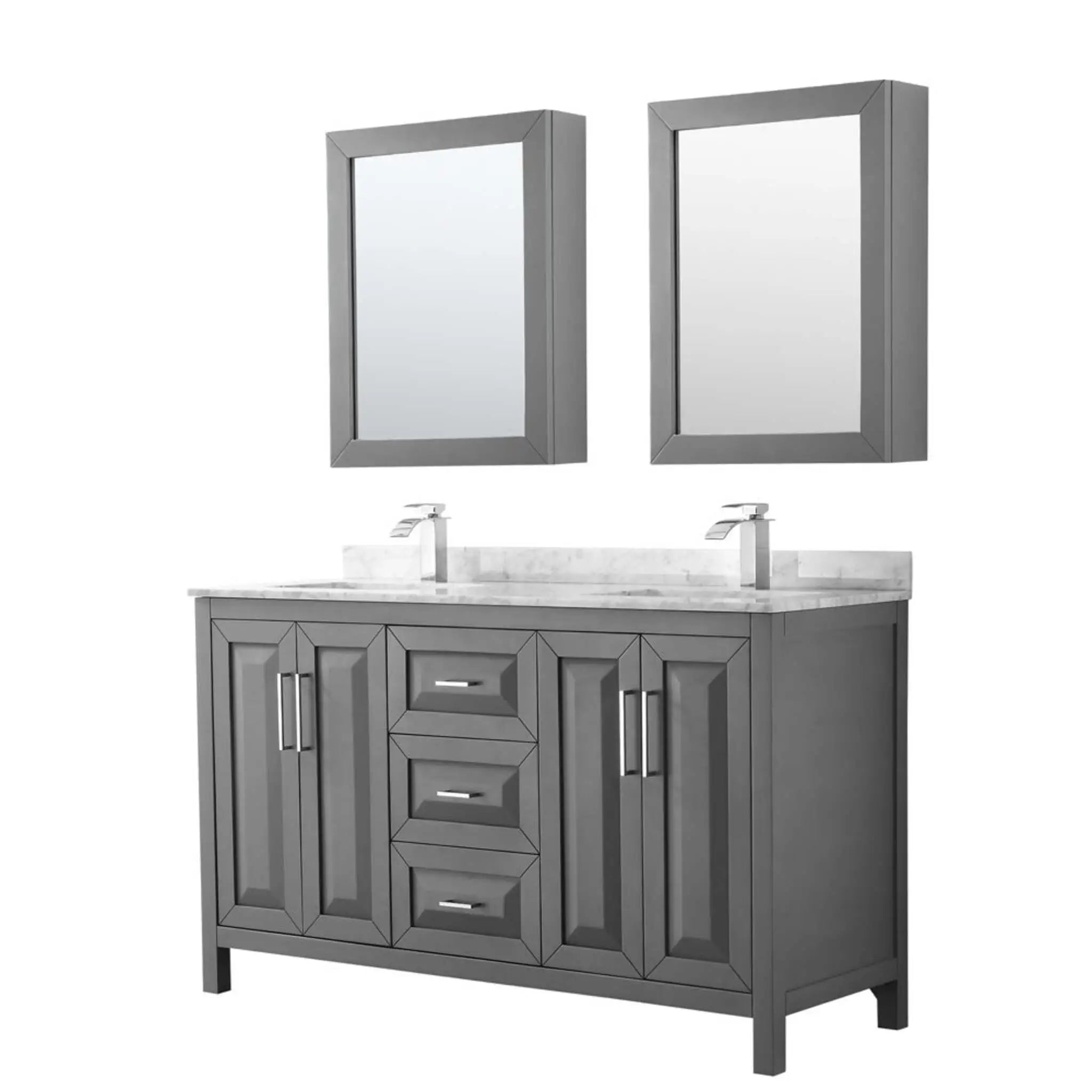 60" Daria Double Bathroom Vanity in Dark Gray with Polished Chrome Trim & Medicine Cabinet by Wyndham