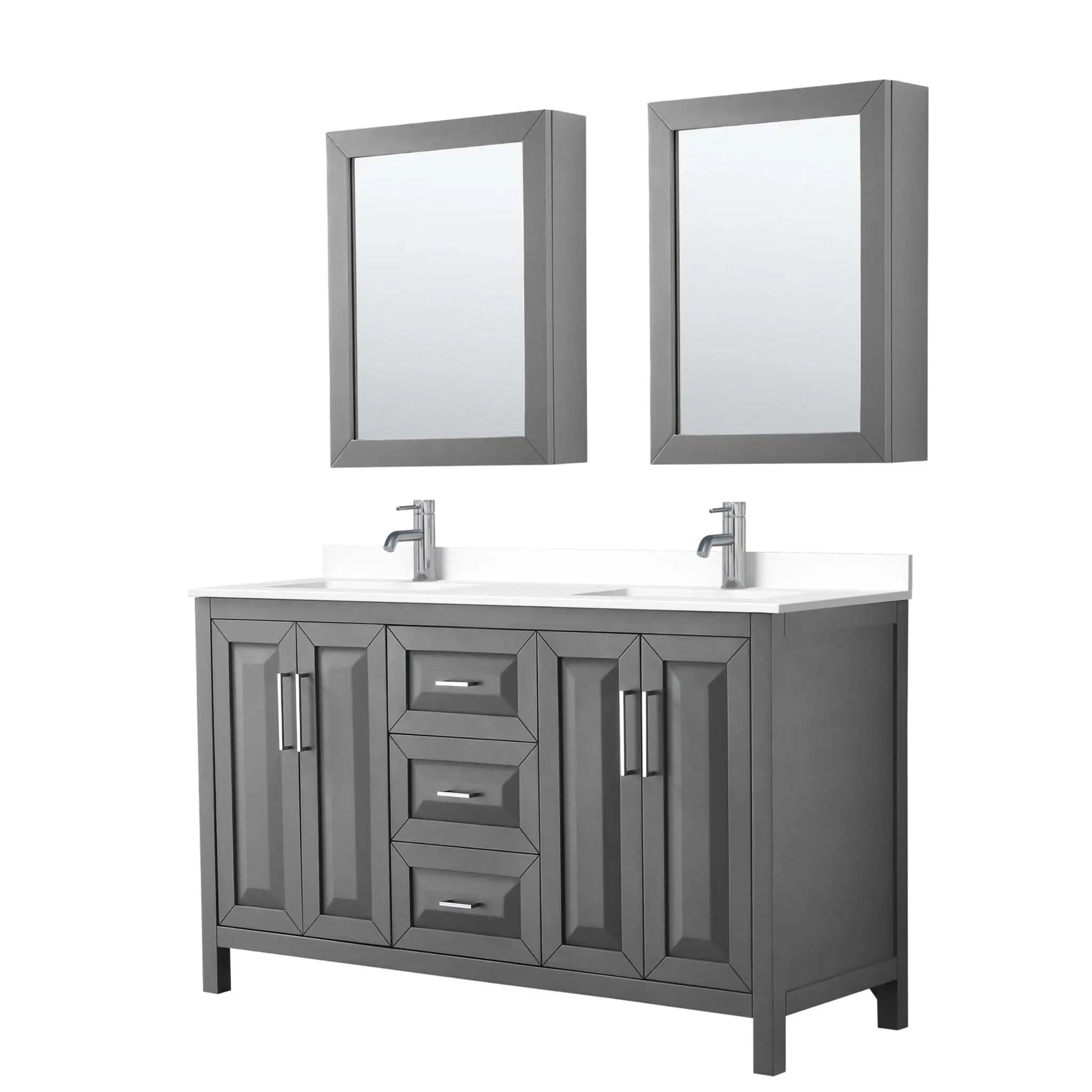60" Daria Double Bathroom Vanity in Dark Gray with Polished Chrome Trim & Medicine Cabinet by Wyndham
