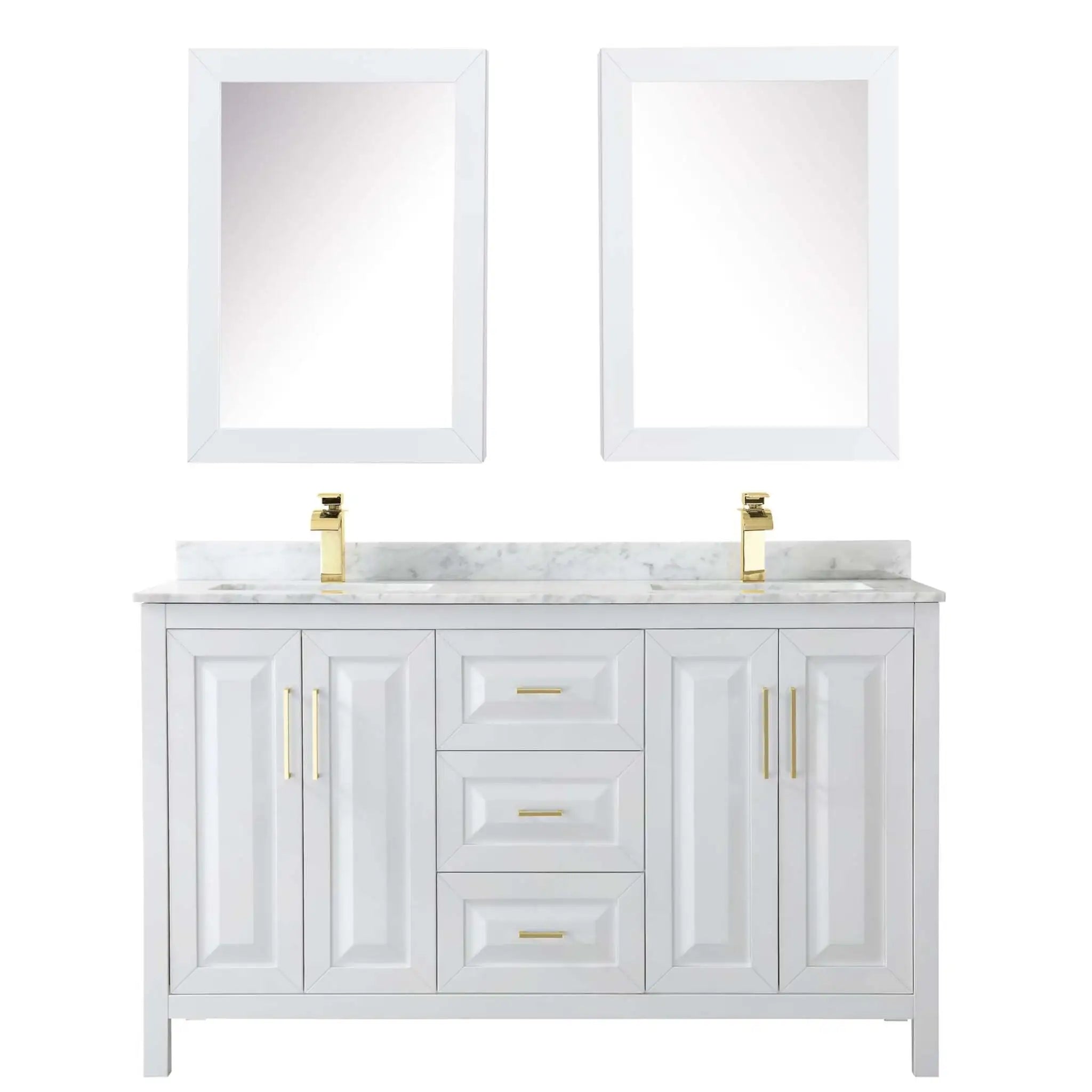 60" Daria Double Bathroom Vanity in White with Brushed Gold Trim & Medicine Cabinet by Wyndham