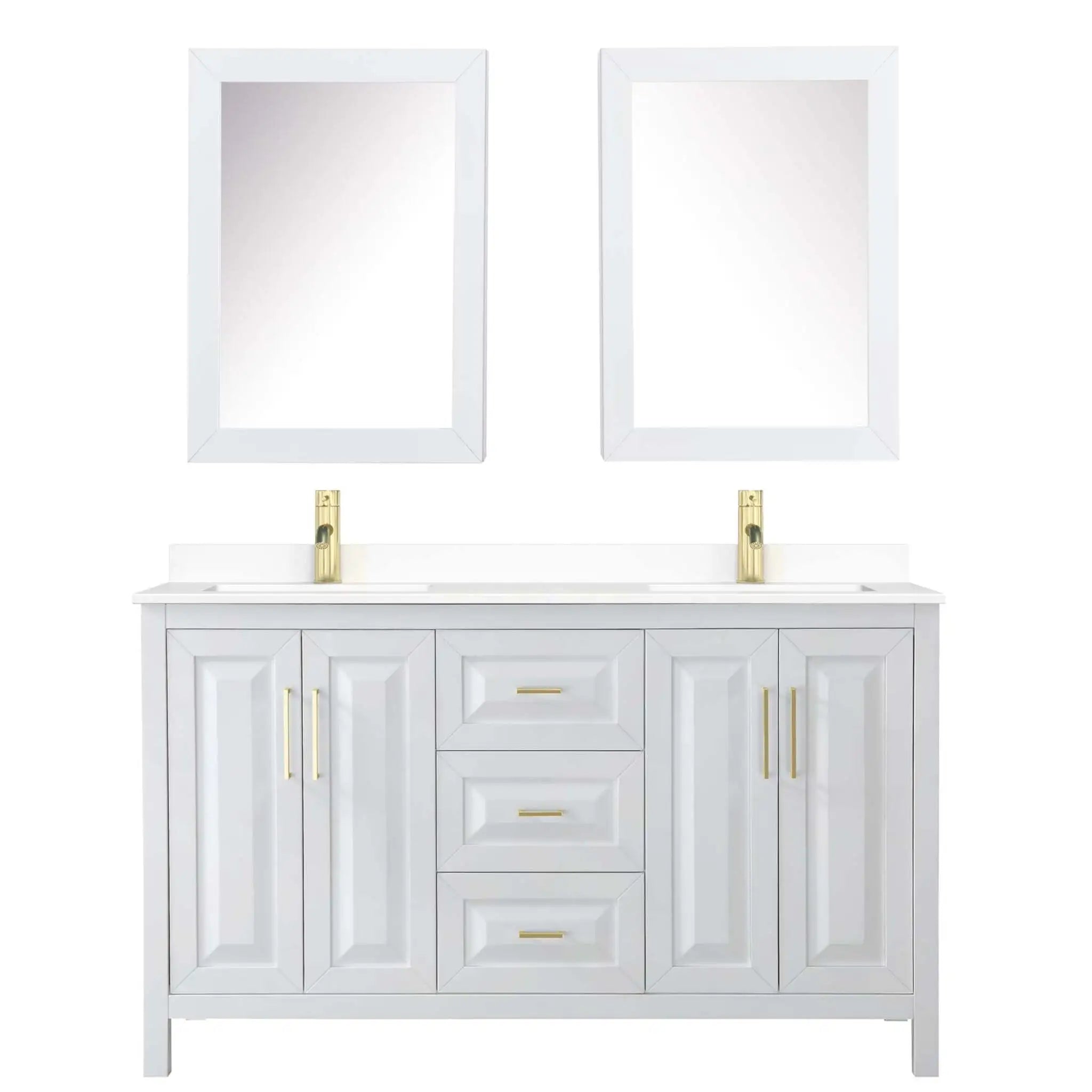 60" Daria Double Bathroom Vanity in White with Brushed Gold Trim & Medicine Cabinet by Wyndham