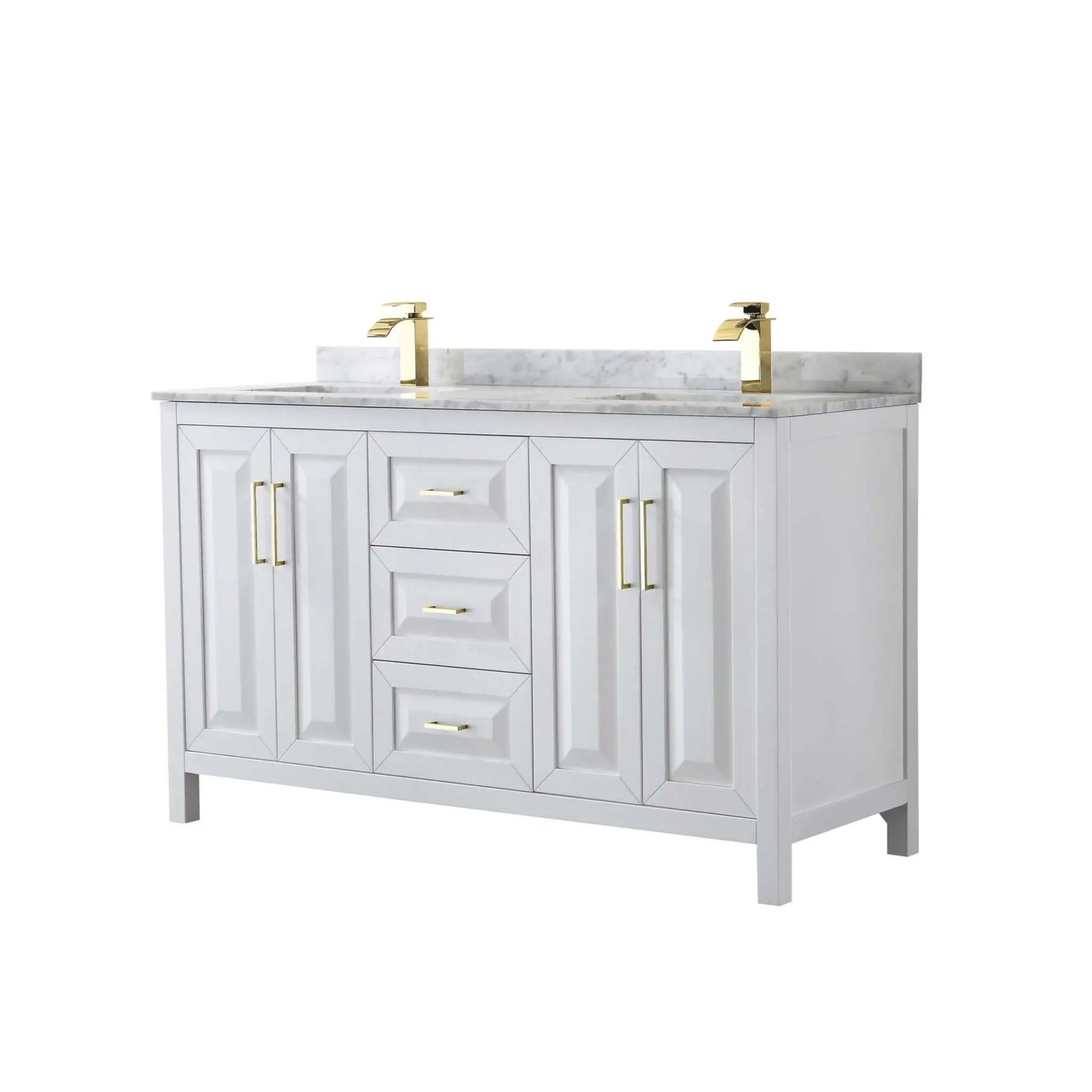 60" Daria Double Bathroom Vanity in White with Brushed Gold Trim by Wyndham