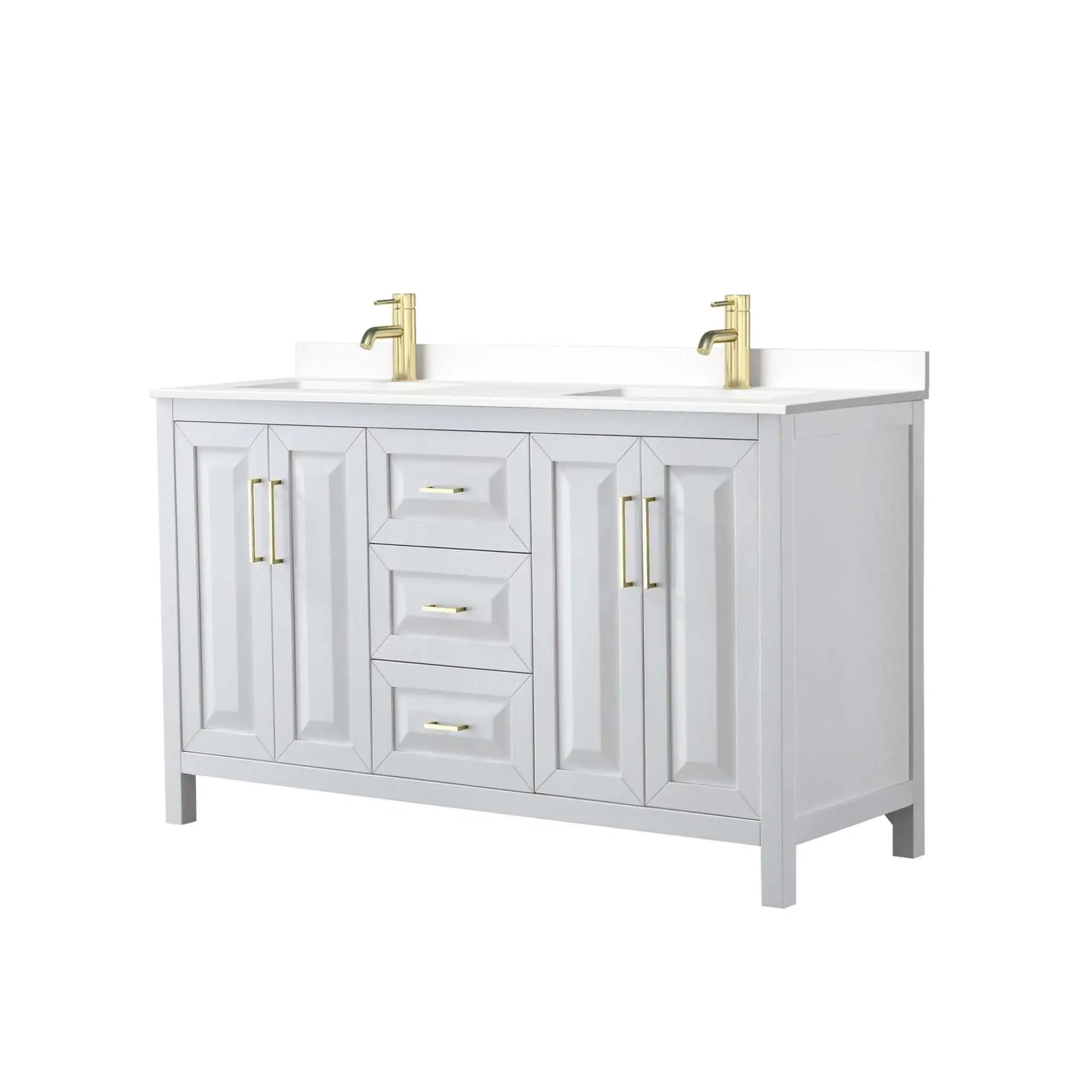 60" Daria Double Bathroom Vanity in White with Brushed Gold Trim by Wyndham