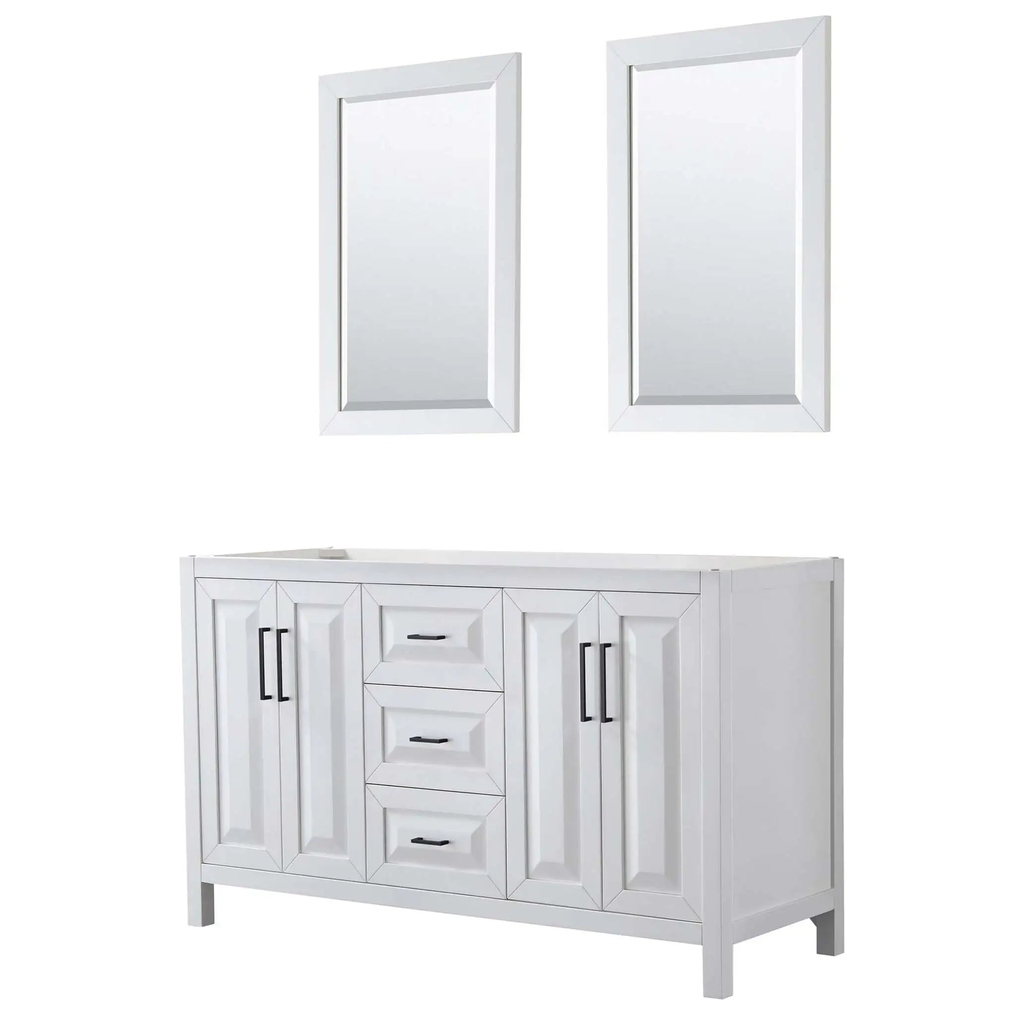 60" Daria Double Bathroom Vanity in White with Matte Black Trim & 24" Mirror by Wyndham