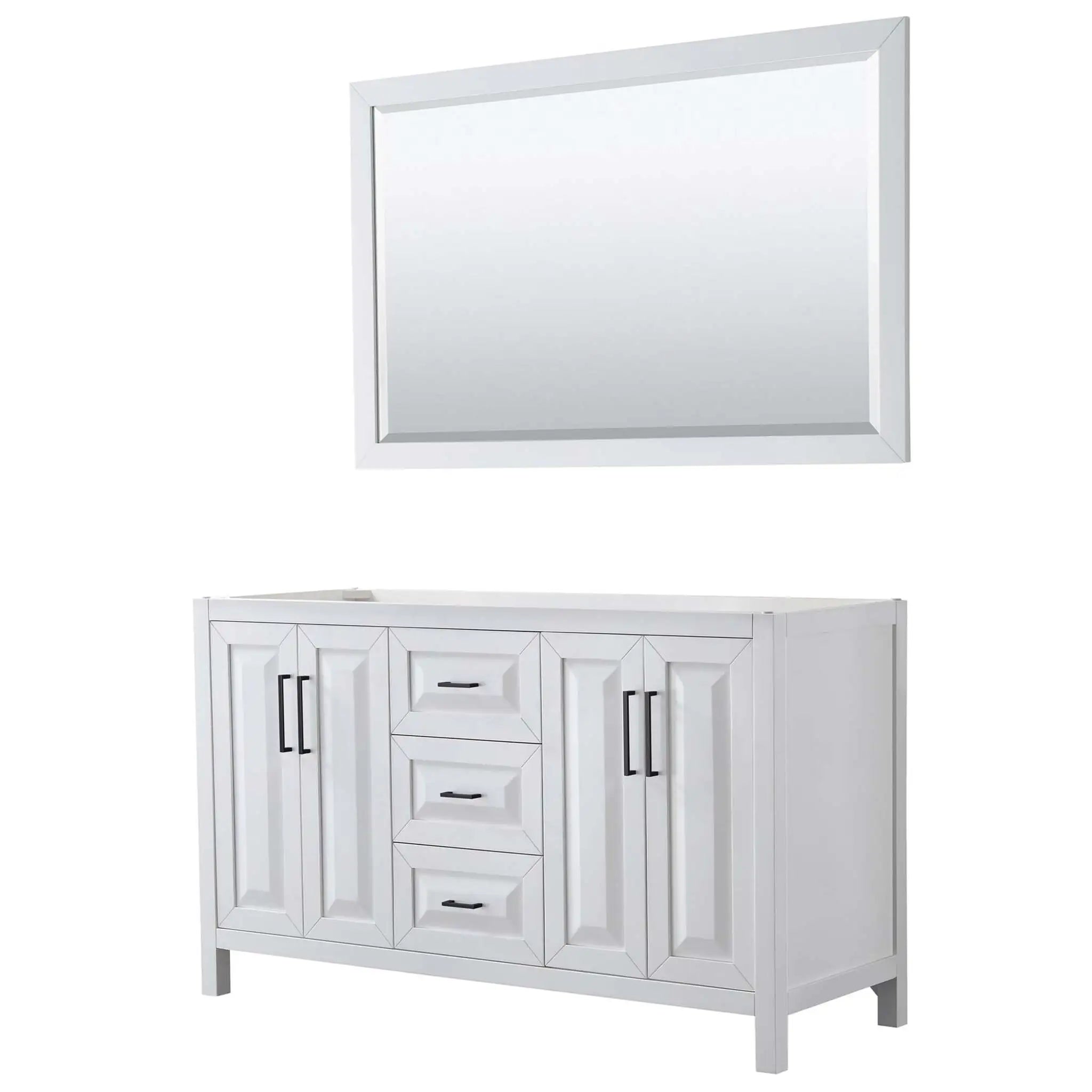 60" Daria Double Bathroom Vanity in White with Matte Black Trim & 58" Mirror by Wyndham