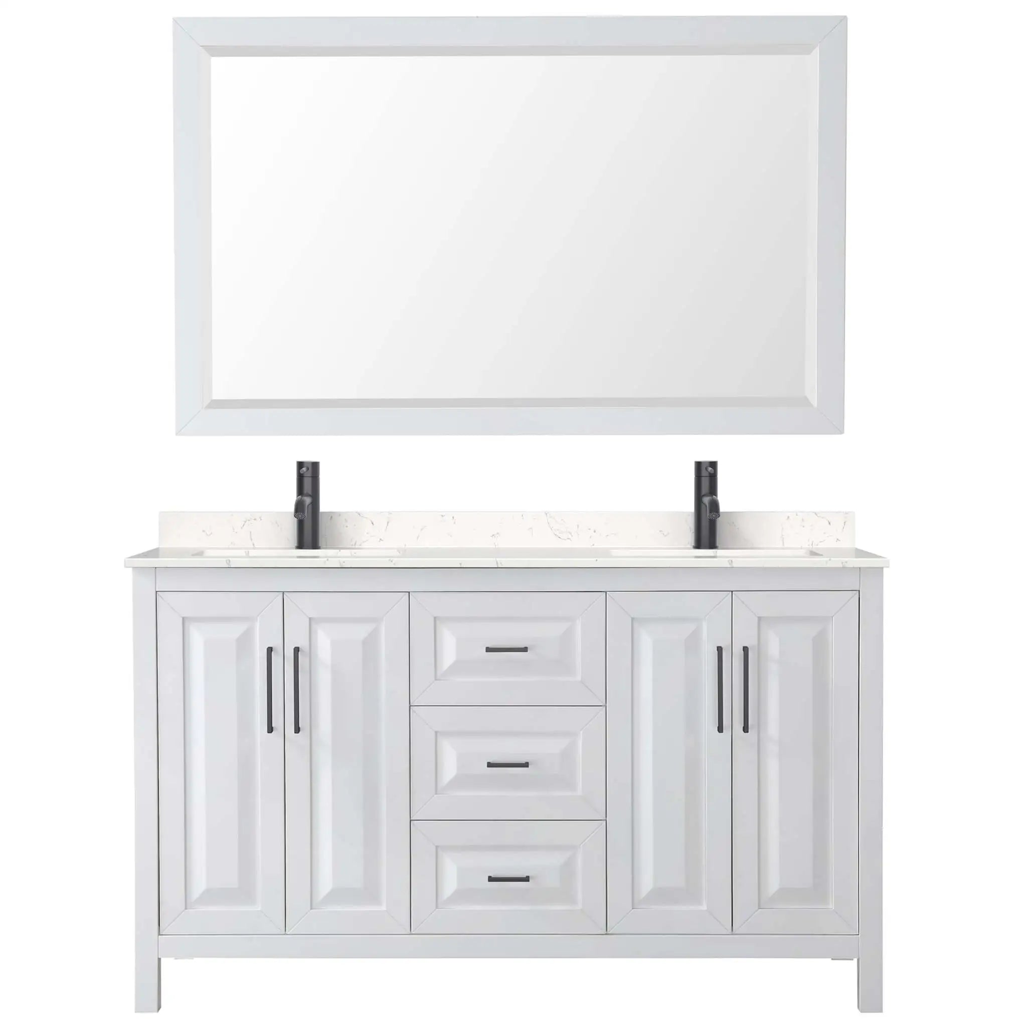 60" Daria Double Bathroom Vanity in White with Matte Black Trim & 58" Mirror by Wyndham