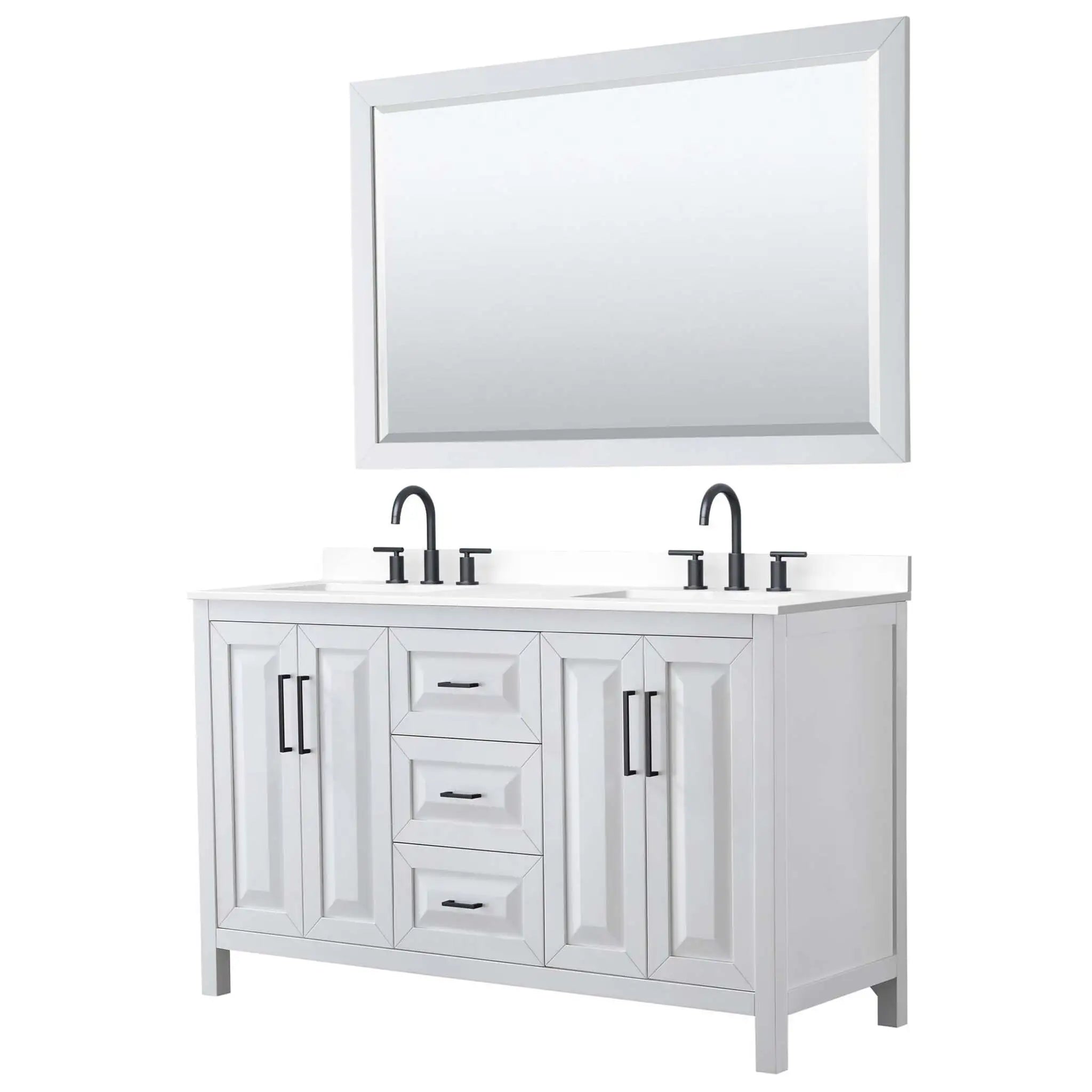 60" Daria Double Bathroom Vanity in White with Matte Black Trim & 58" Mirror by Wyndham