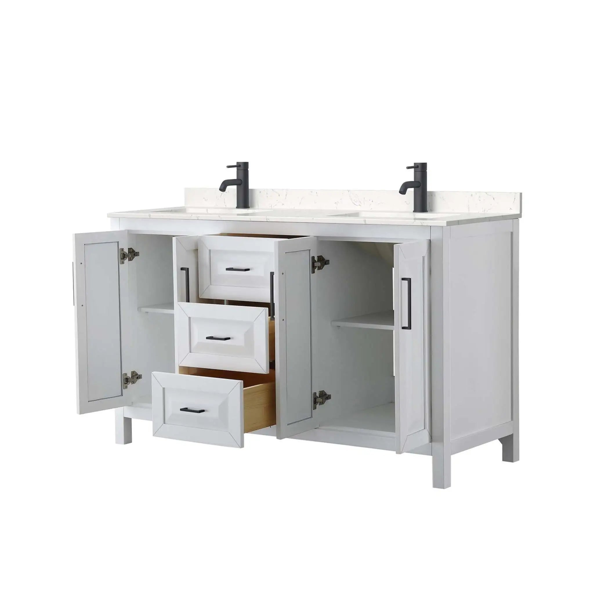 60" Daria Double Bathroom Vanity in White with Matte Black Trim by Wyndham
