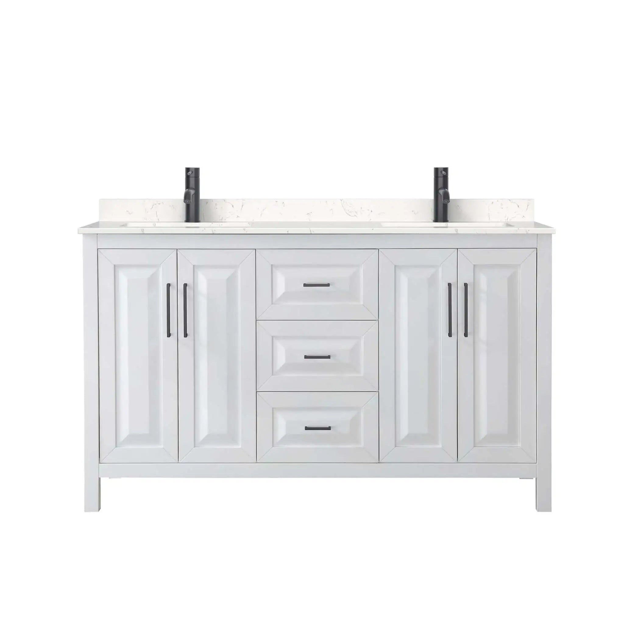 60" Daria Double Bathroom Vanity in White with Matte Black Trim by Wyndham