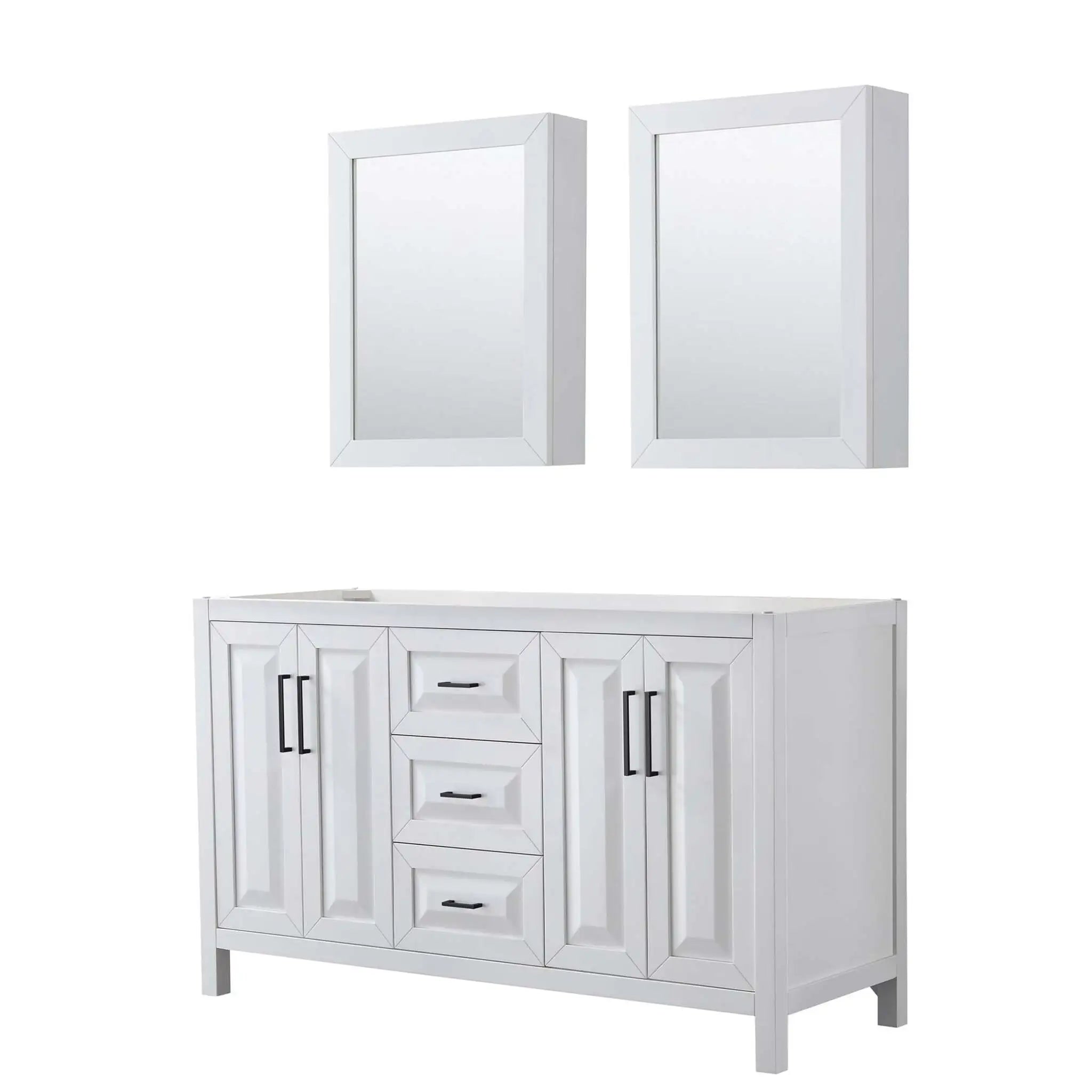 60" Daria Double Bathroom Vanity in White with Matte Black Trim & Medicine Cabinet by Wyndham