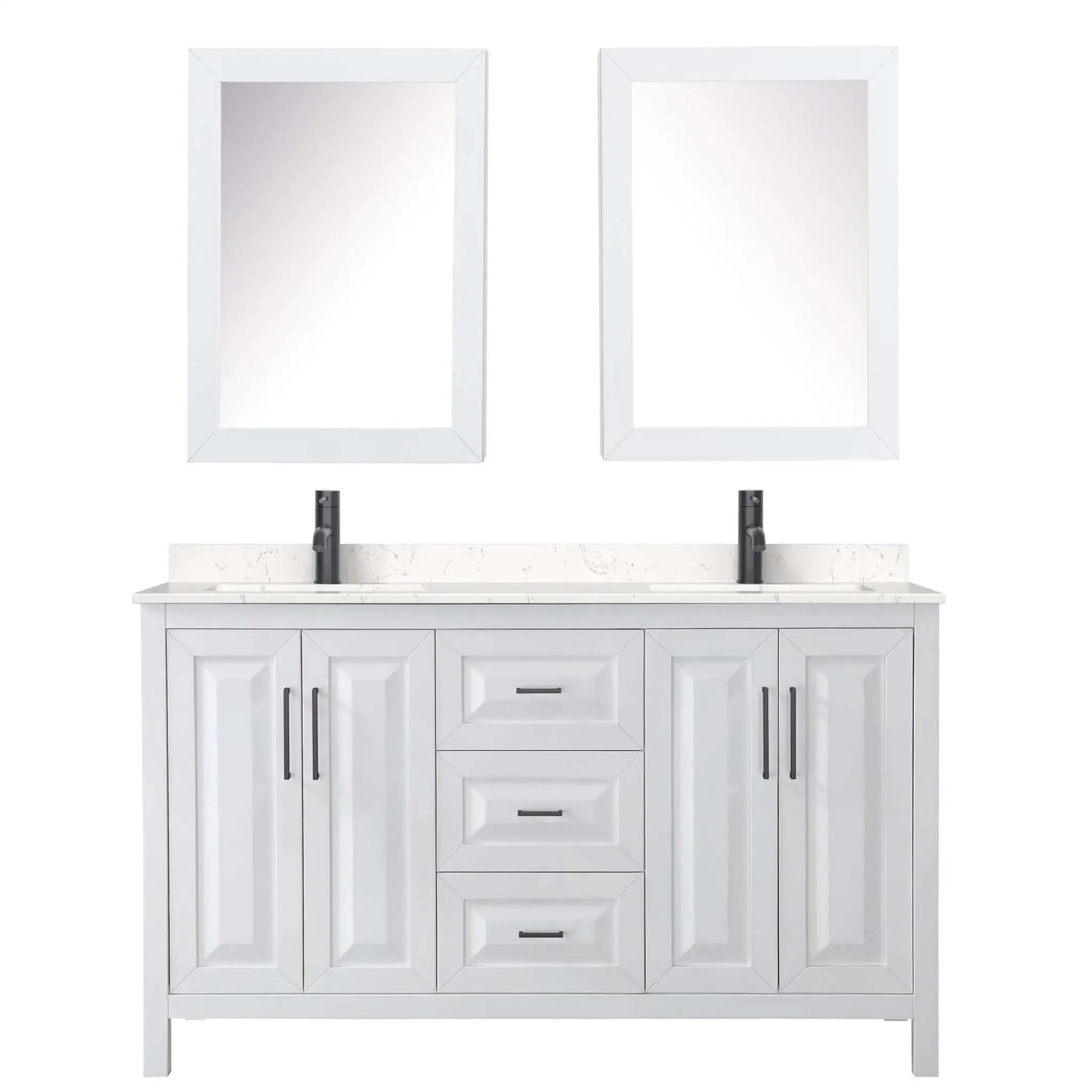 60" Daria Double Bathroom Vanity in White with Matte Black Trim & Medicine Cabinet by Wyndham