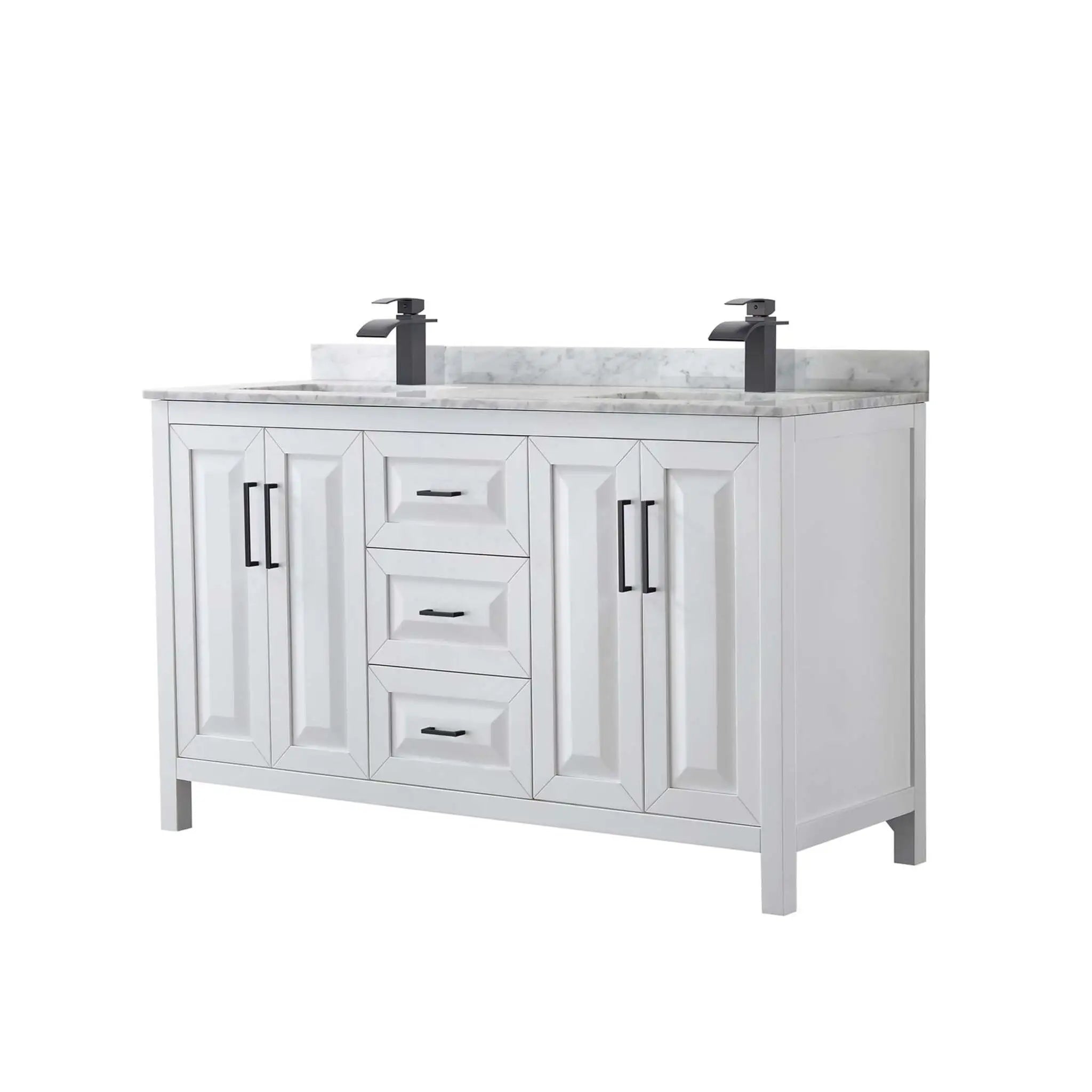 60" Daria Double Bathroom Vanity in White with Matte Black Trim by Wyndham